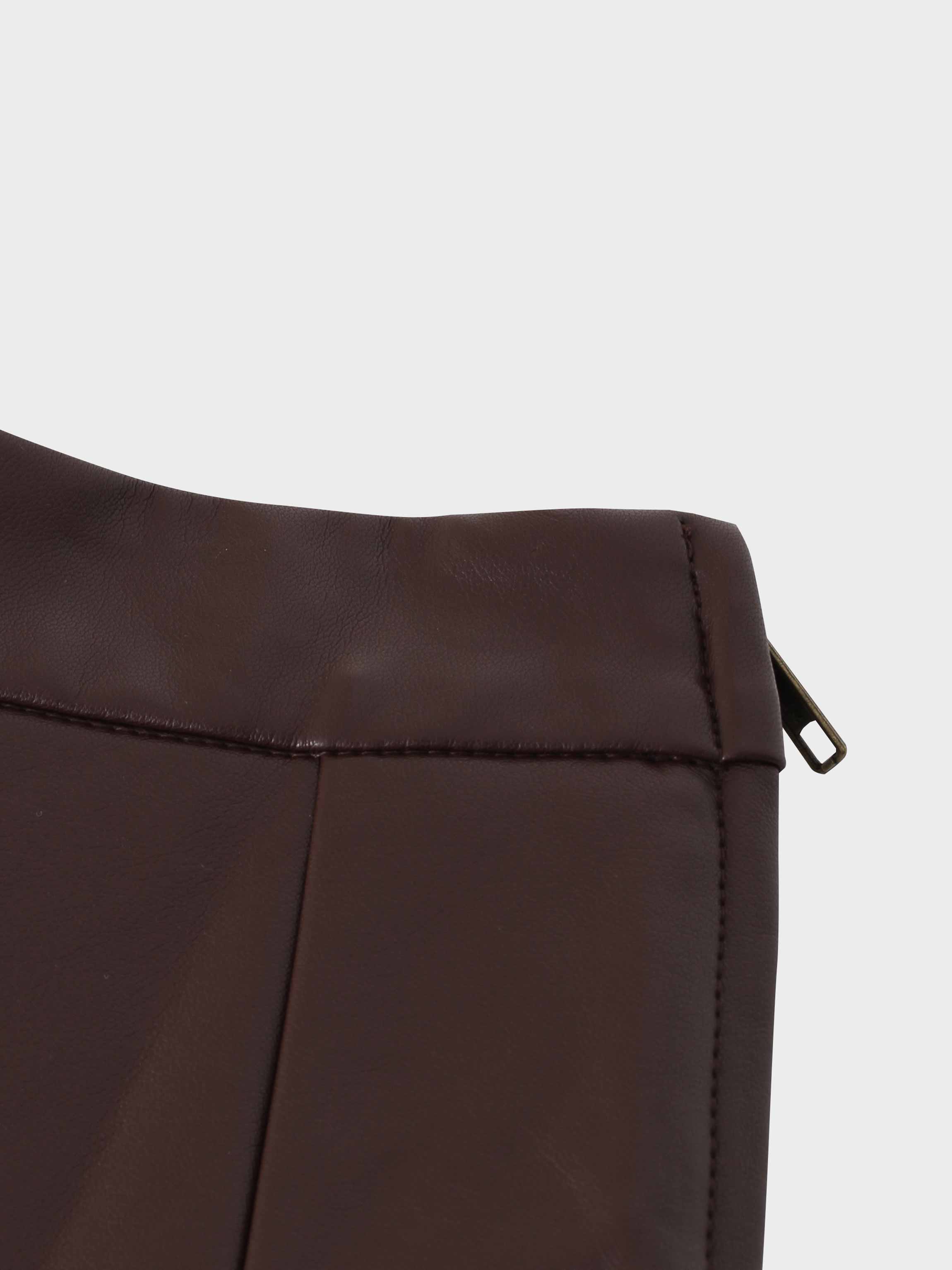 Flare Leather Skirt 25.5"-Brown