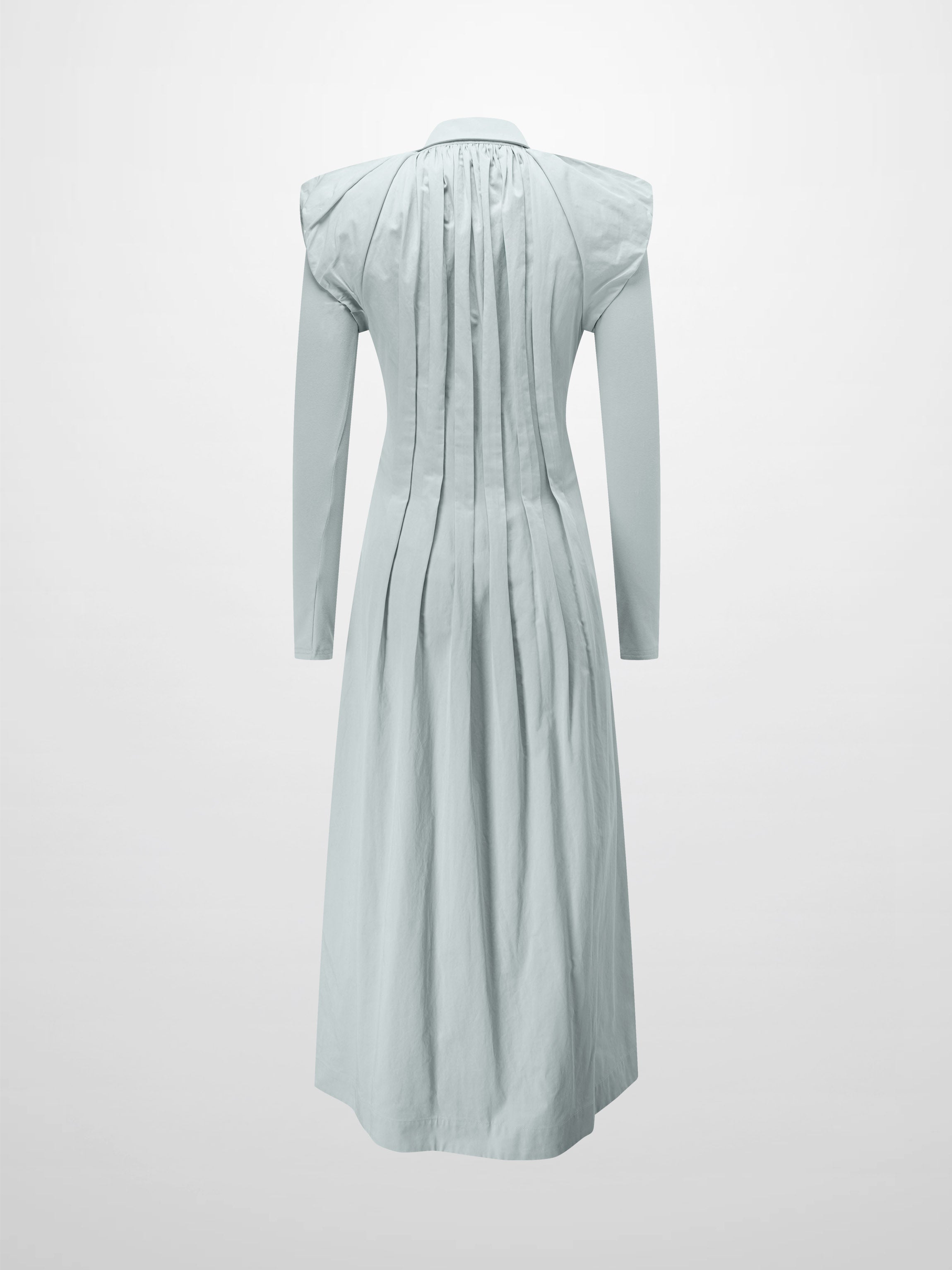 Pleat Front Button Down Dress-Light Blue