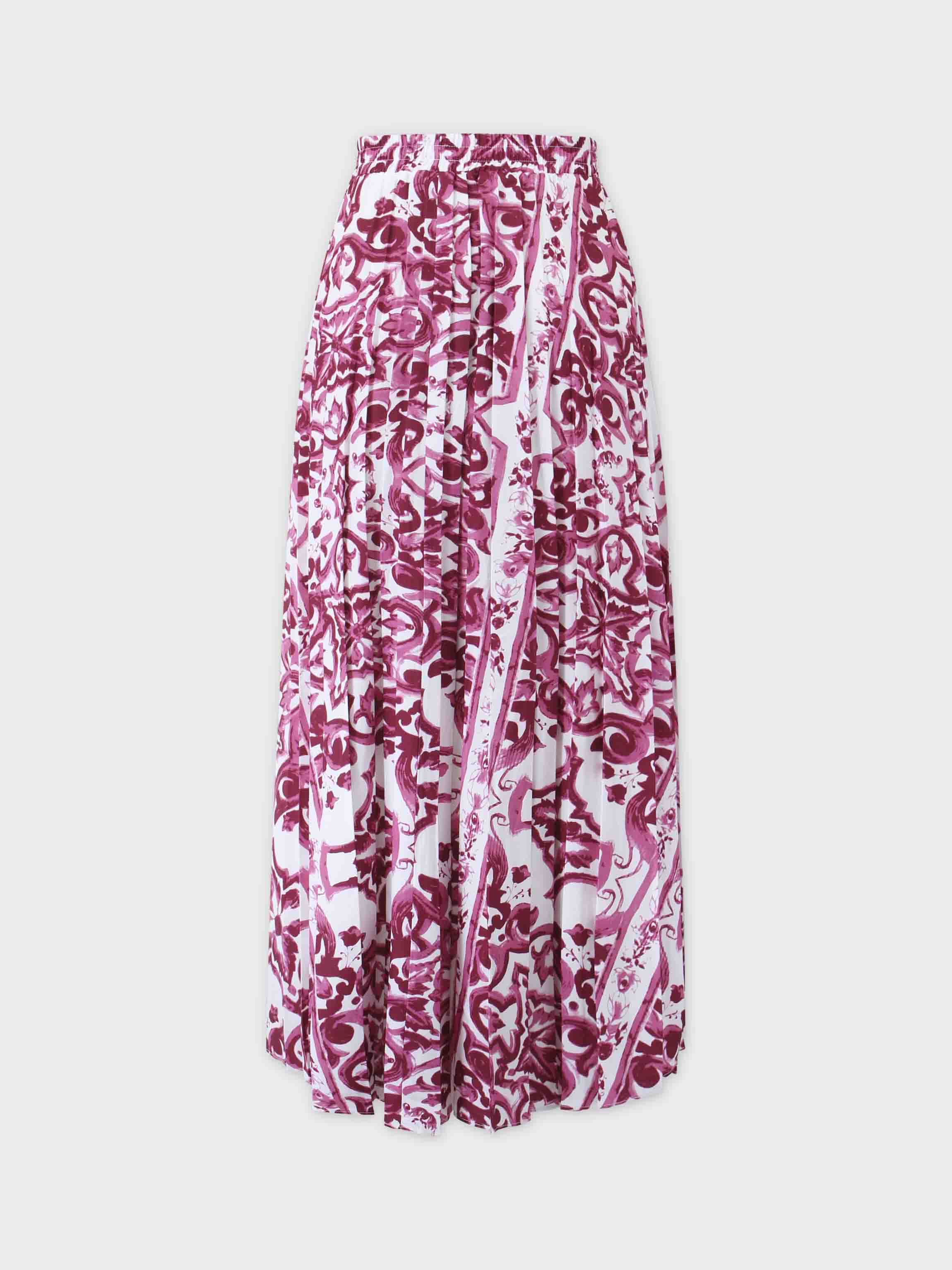 Covered Band Pleated Skirt 37"-Pink Picasso