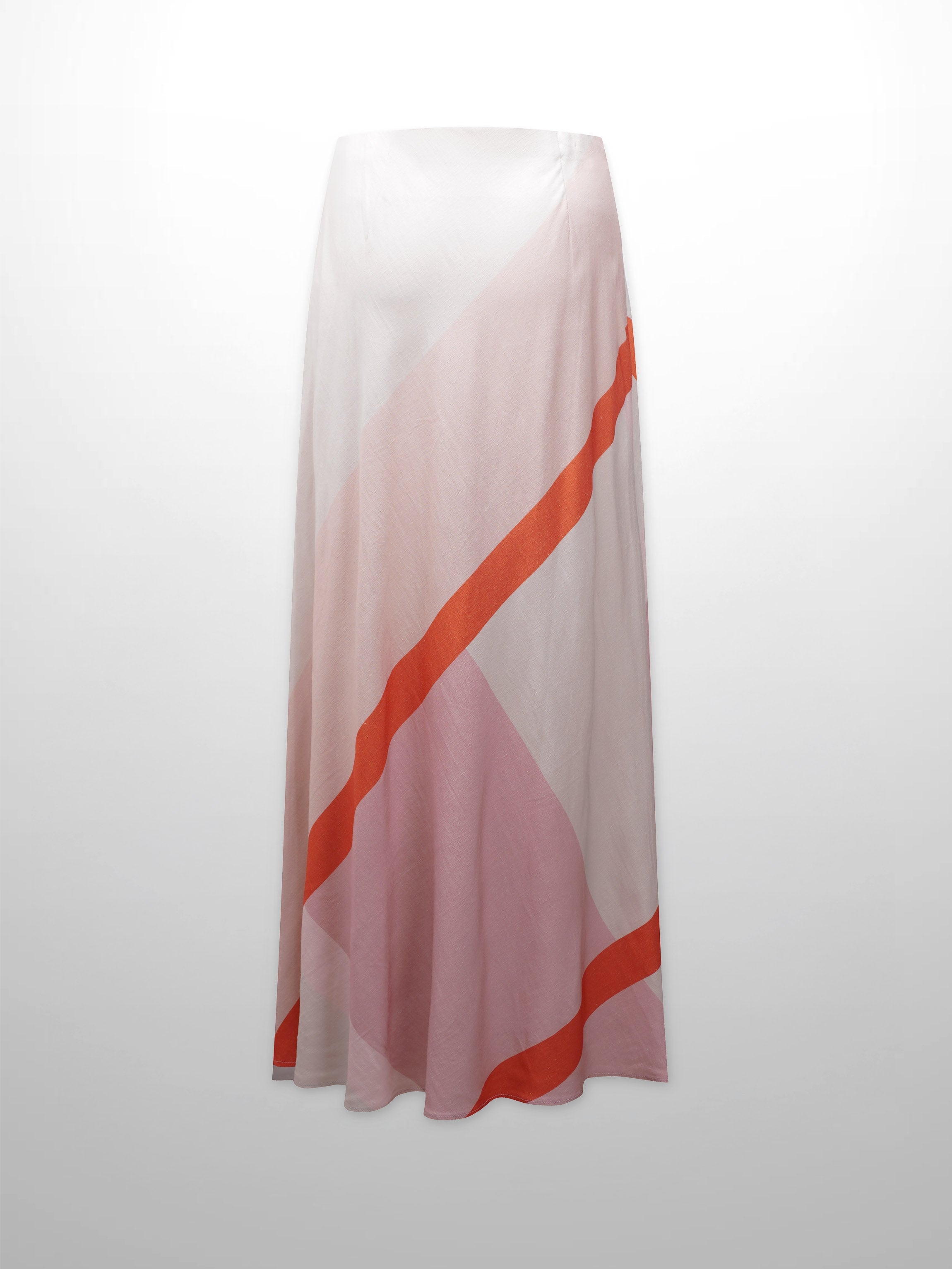 Printed Linen Blend Slip Skirt-Color Block