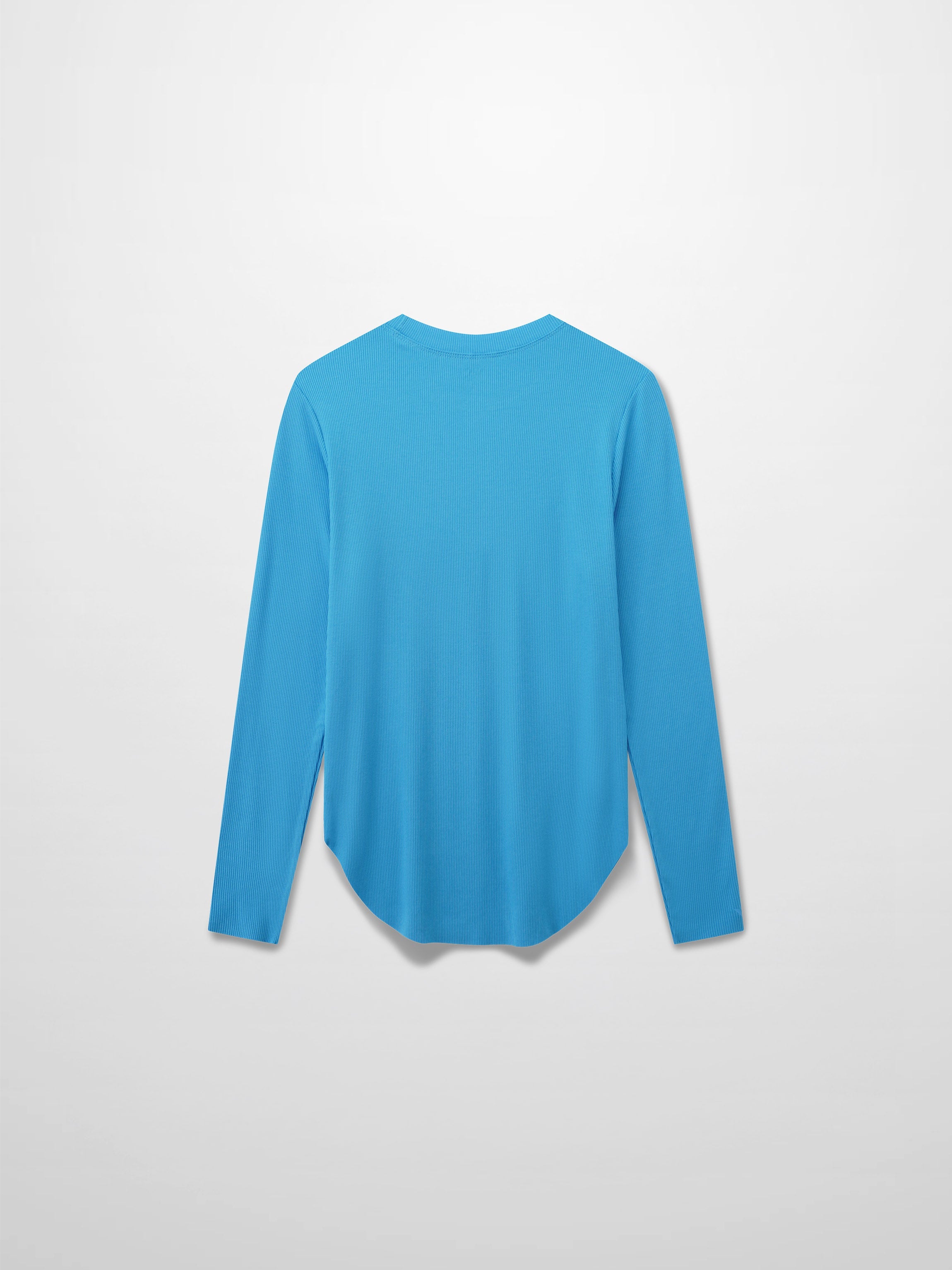 Rounded Hem Ribbed T-Shirt-Sky Blue