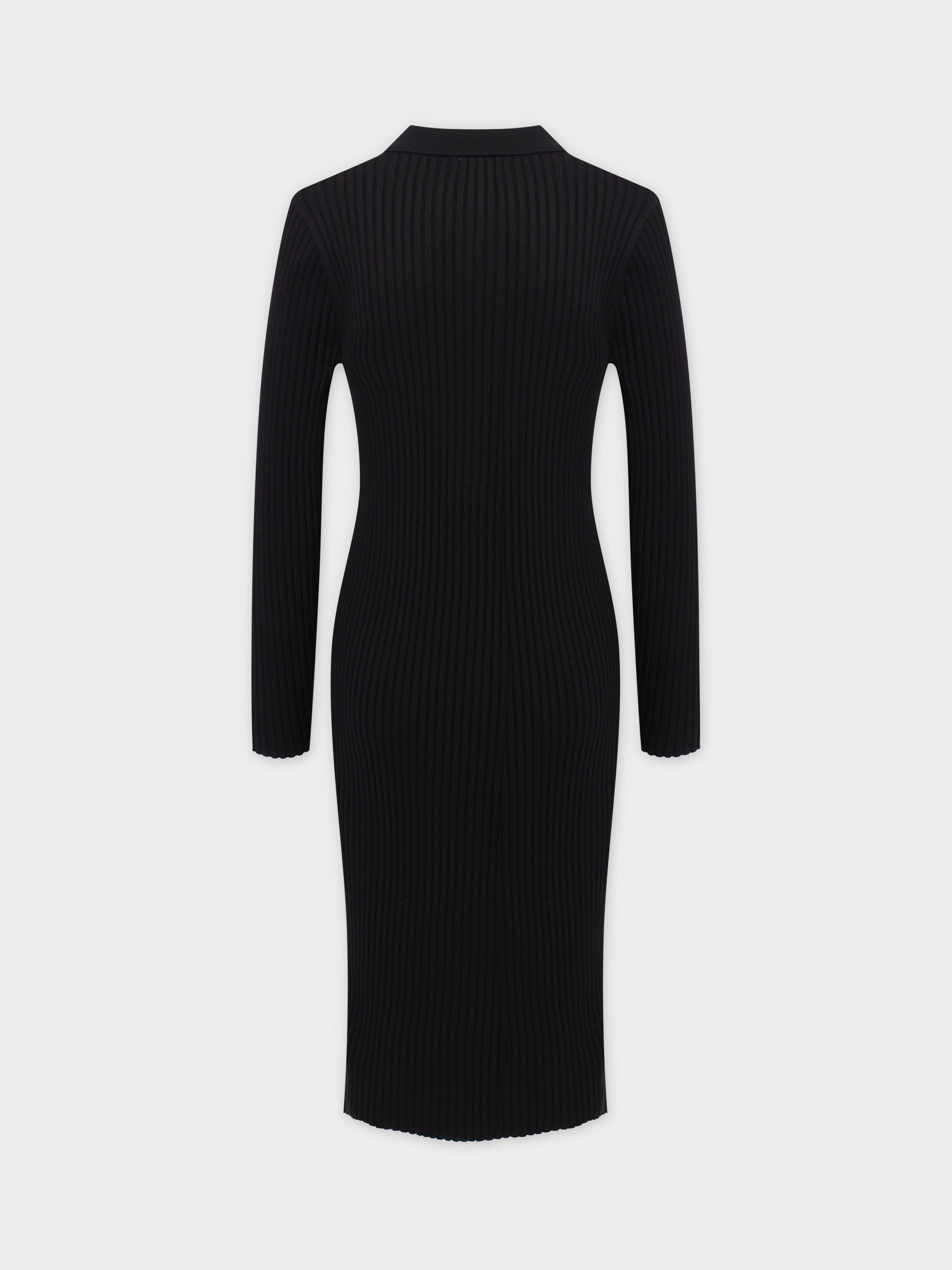 RIBBED CARDIGAN DRESS-42"BLACK