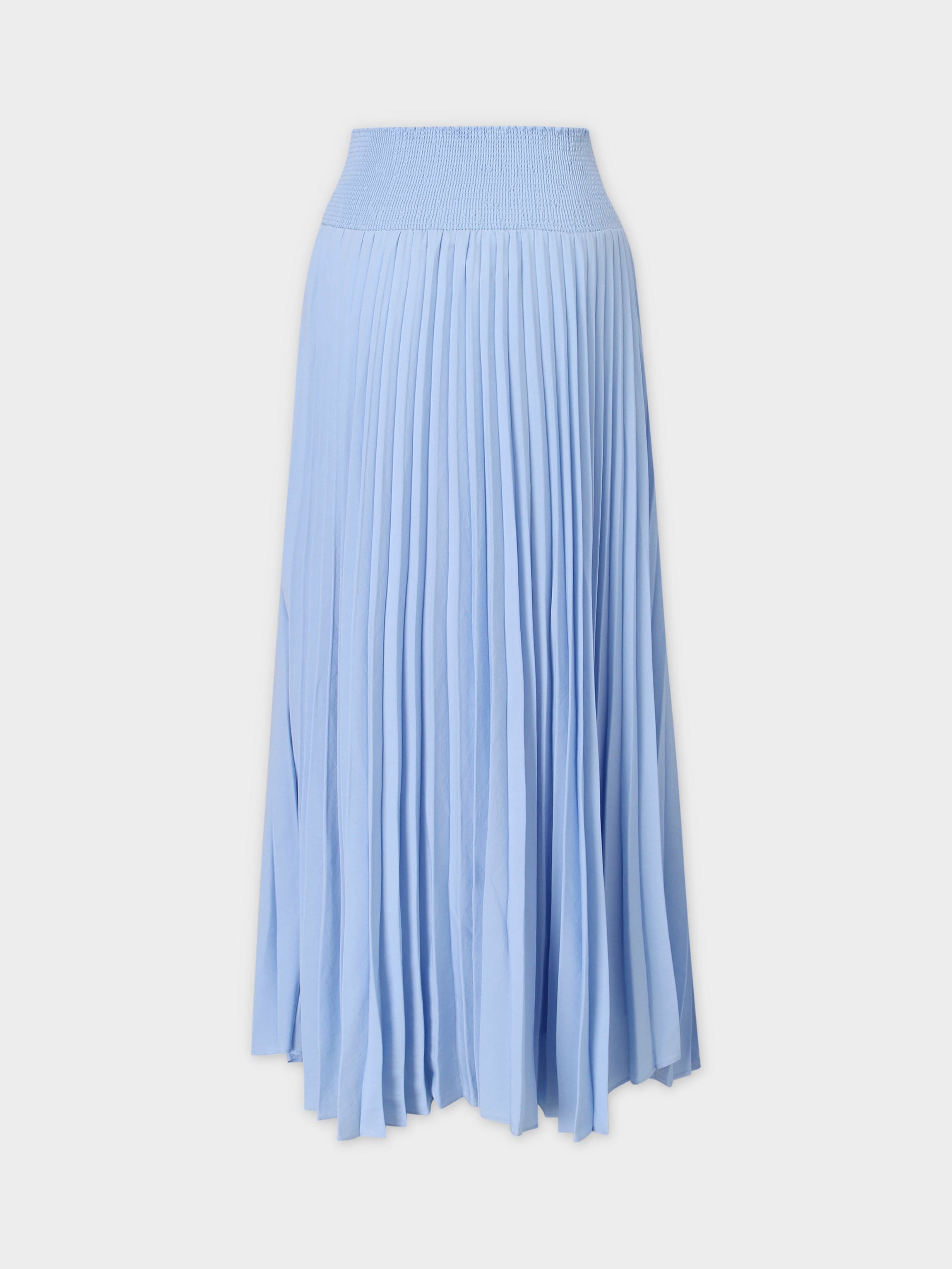 SHIRRED WAIST PLEATED SKIRT (LONG)-LIGHT BLUE