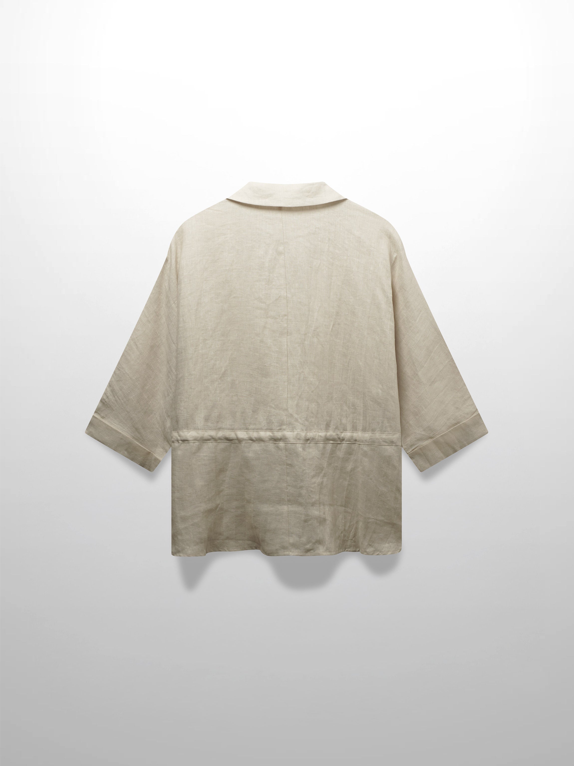 Drawstring Button Down Linen Top-Ecru