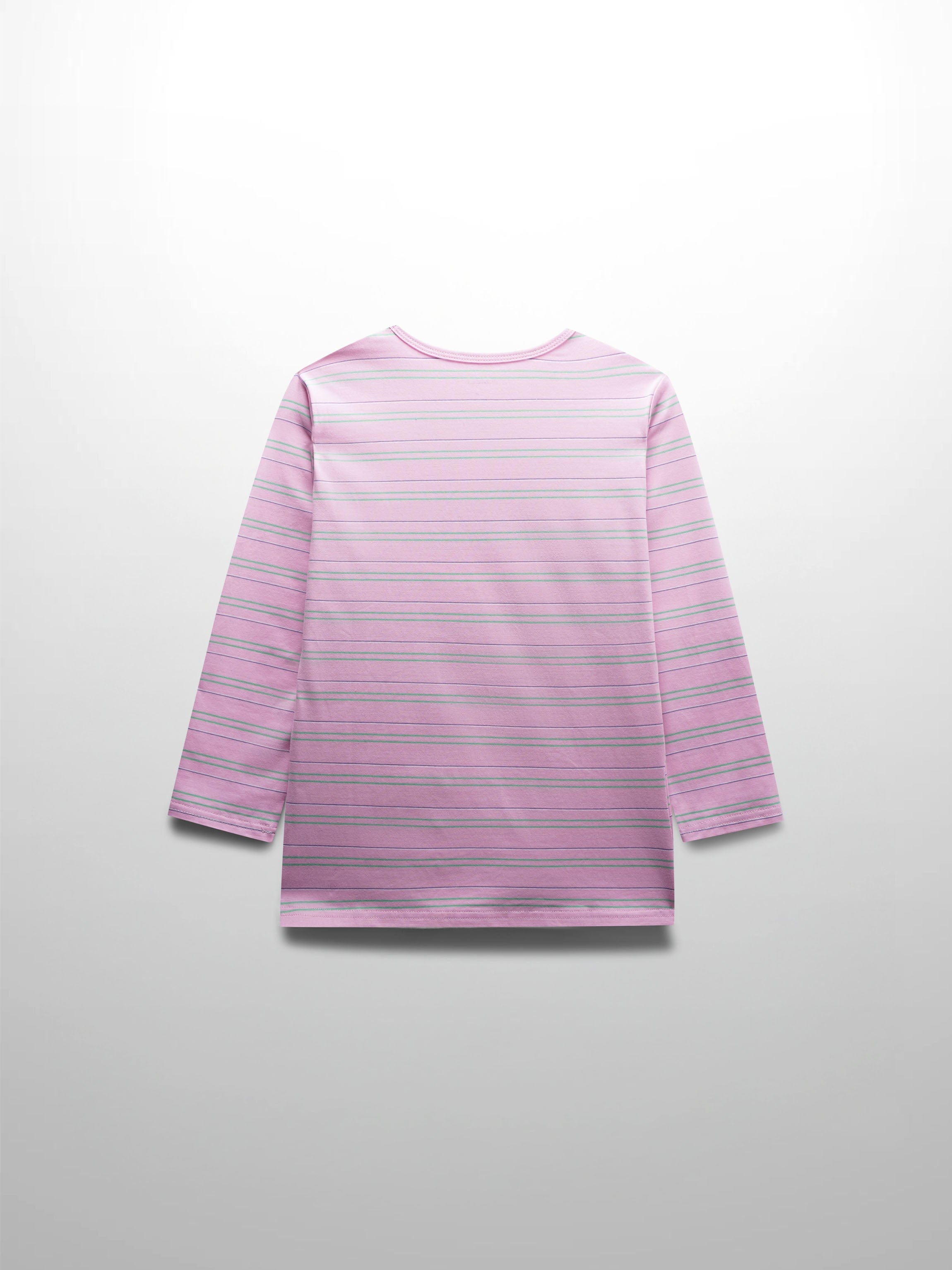Flat Striped Crew Tee 3Q-Pink