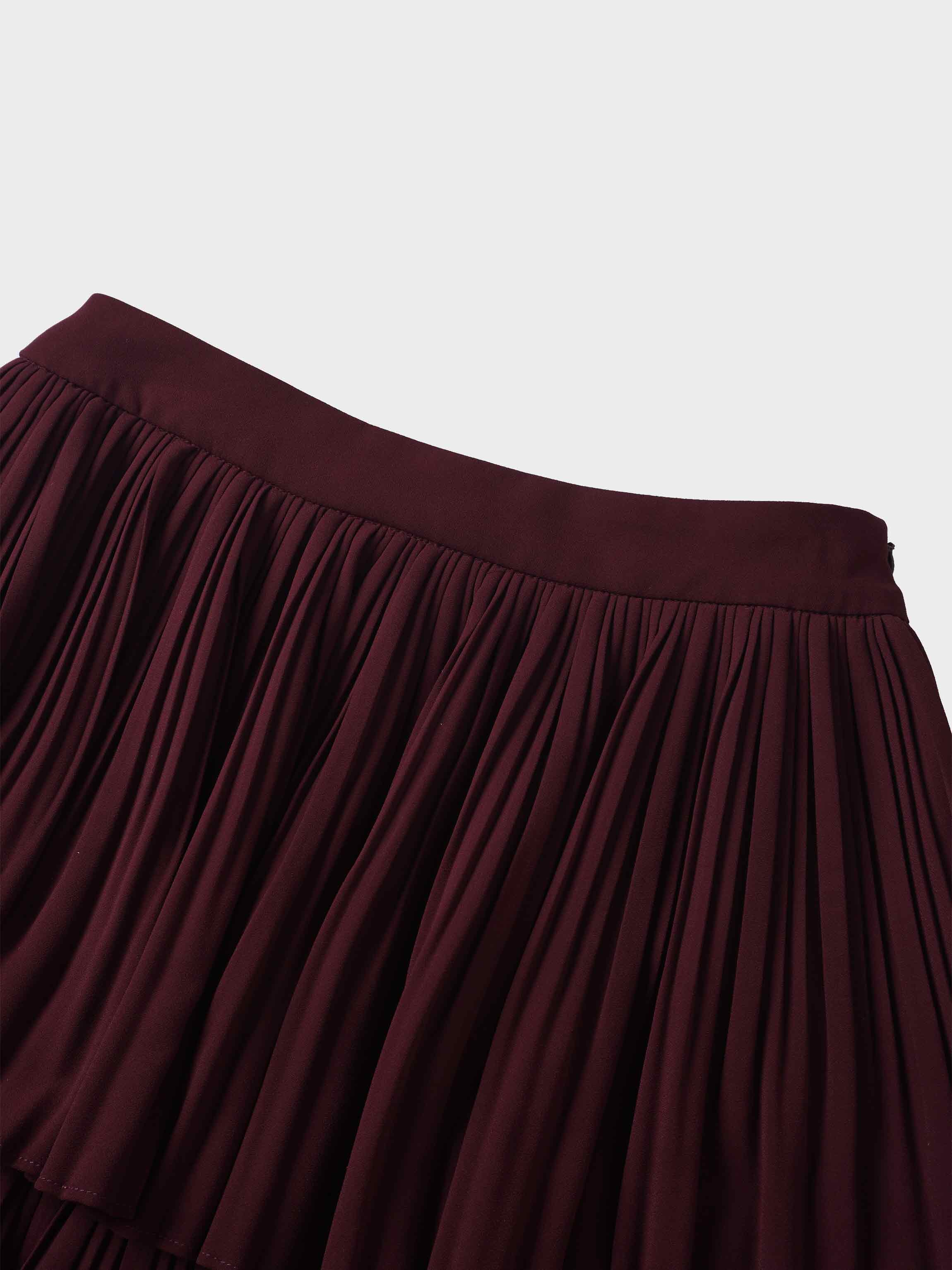 Pleated Layer Skirt 37"-Burgundy