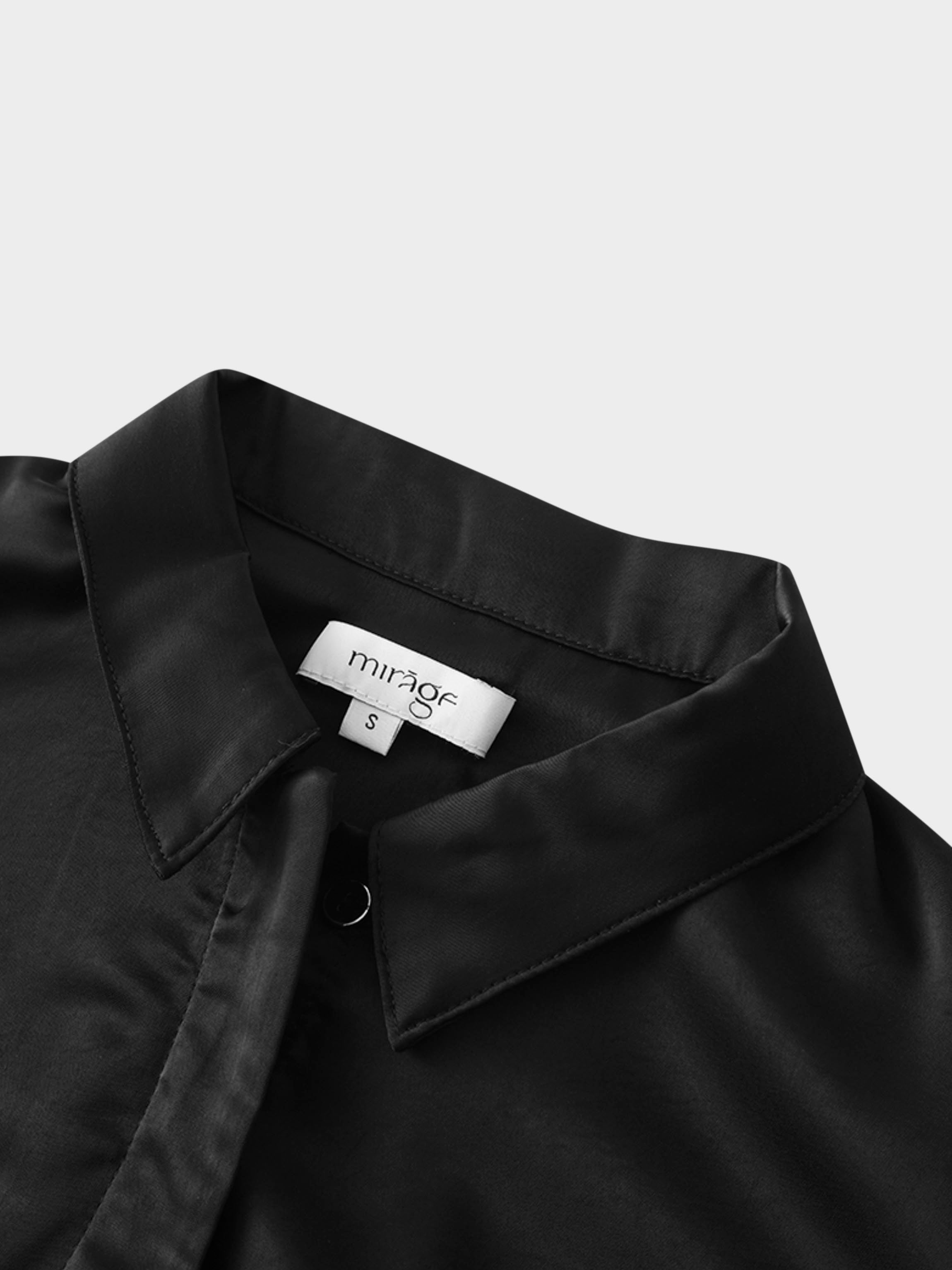 High/Low Faux Satin Crossover Top-Black