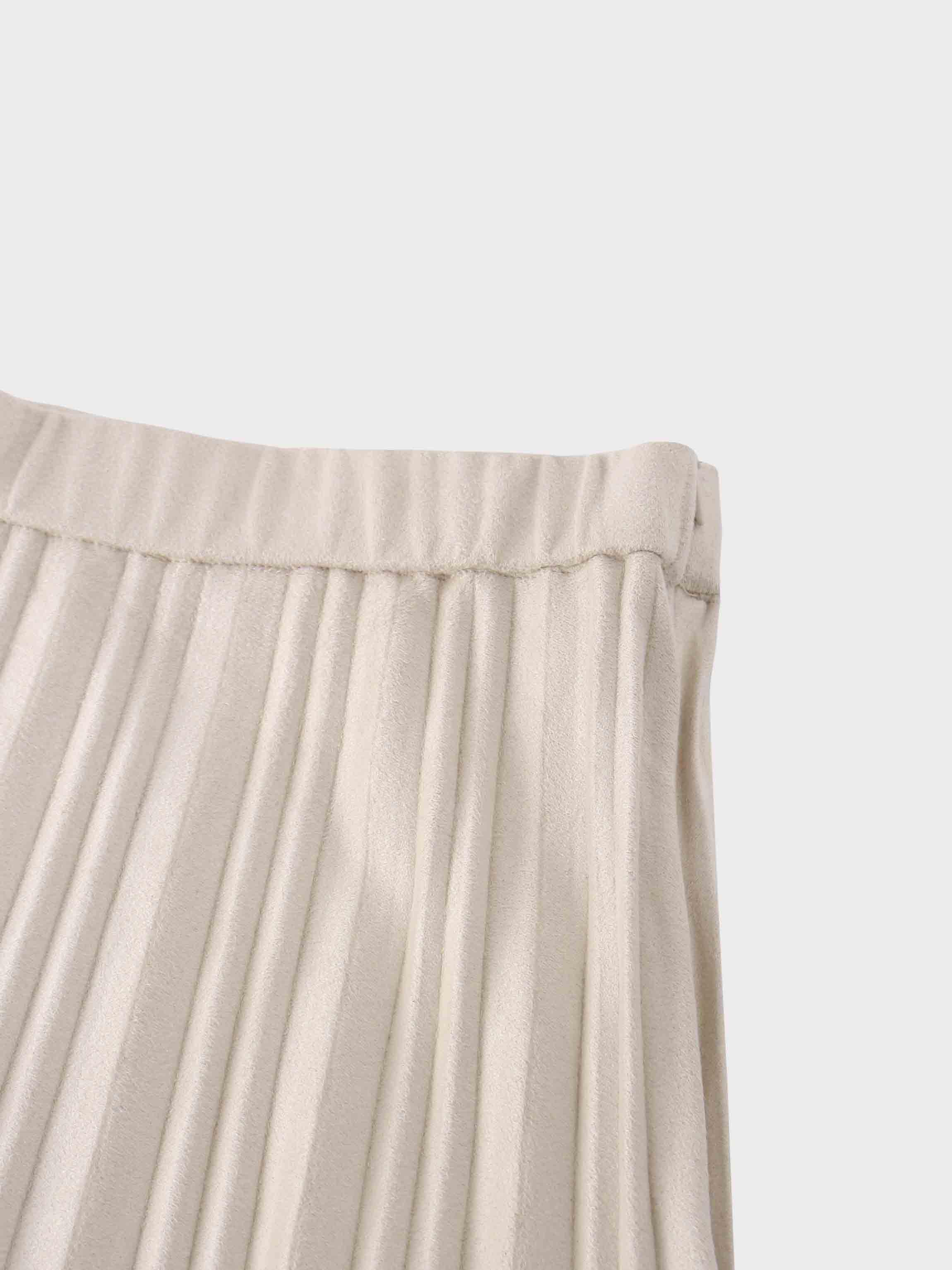 Pleated Faux Suede Skirt 37"-Ivory
