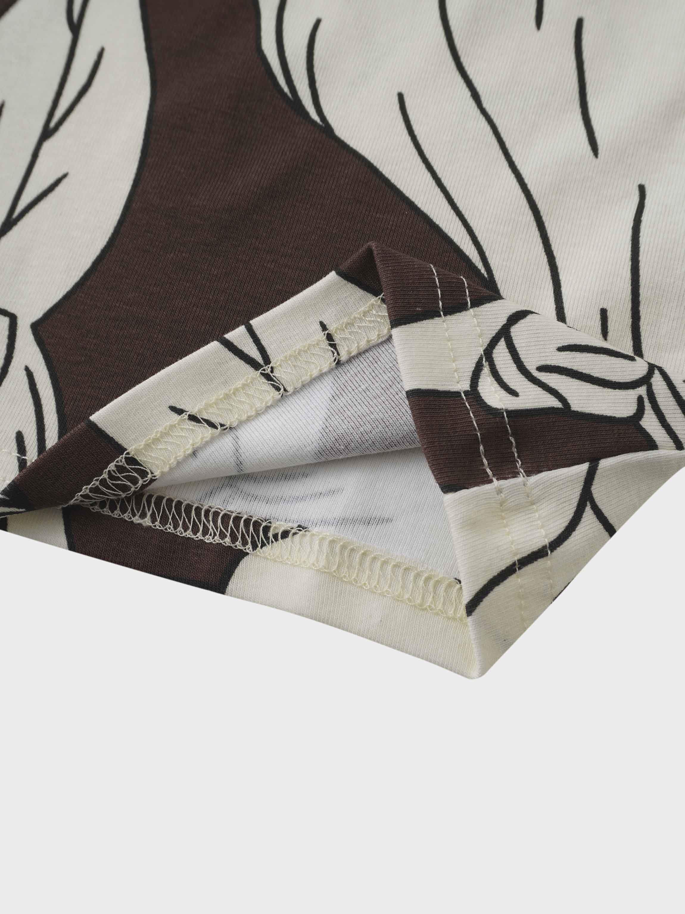 Basic Printed T-shirt-Oversized Floral Brown