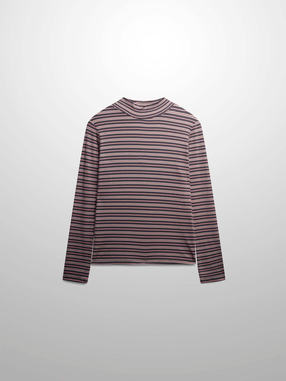 Striped Ribbed Turtleneck-Grey/Peach