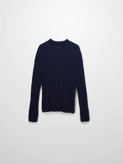 Leaf Design Turtleneck-Navy