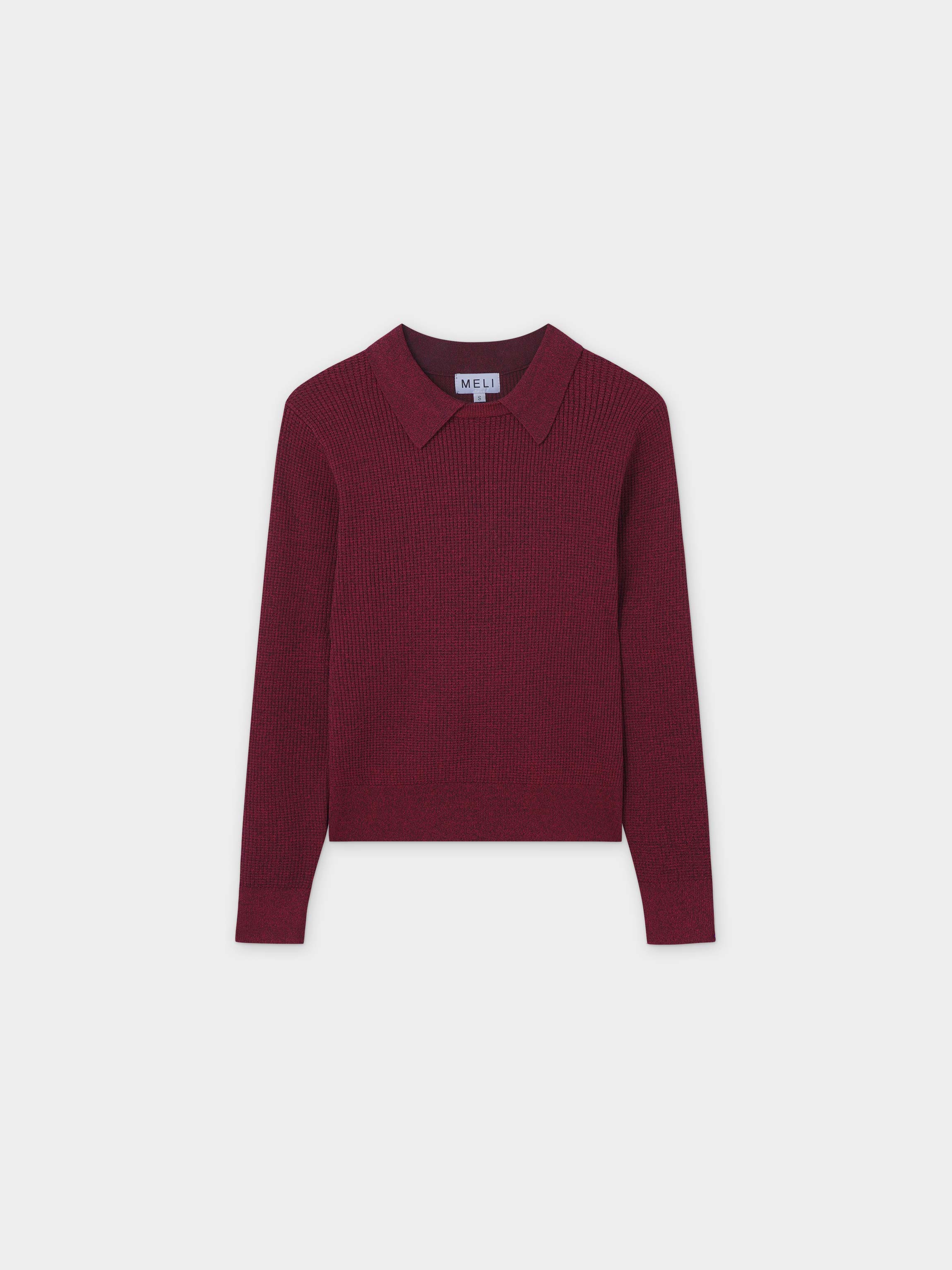 Waffle Collared Sweater-Heathered Cranberry