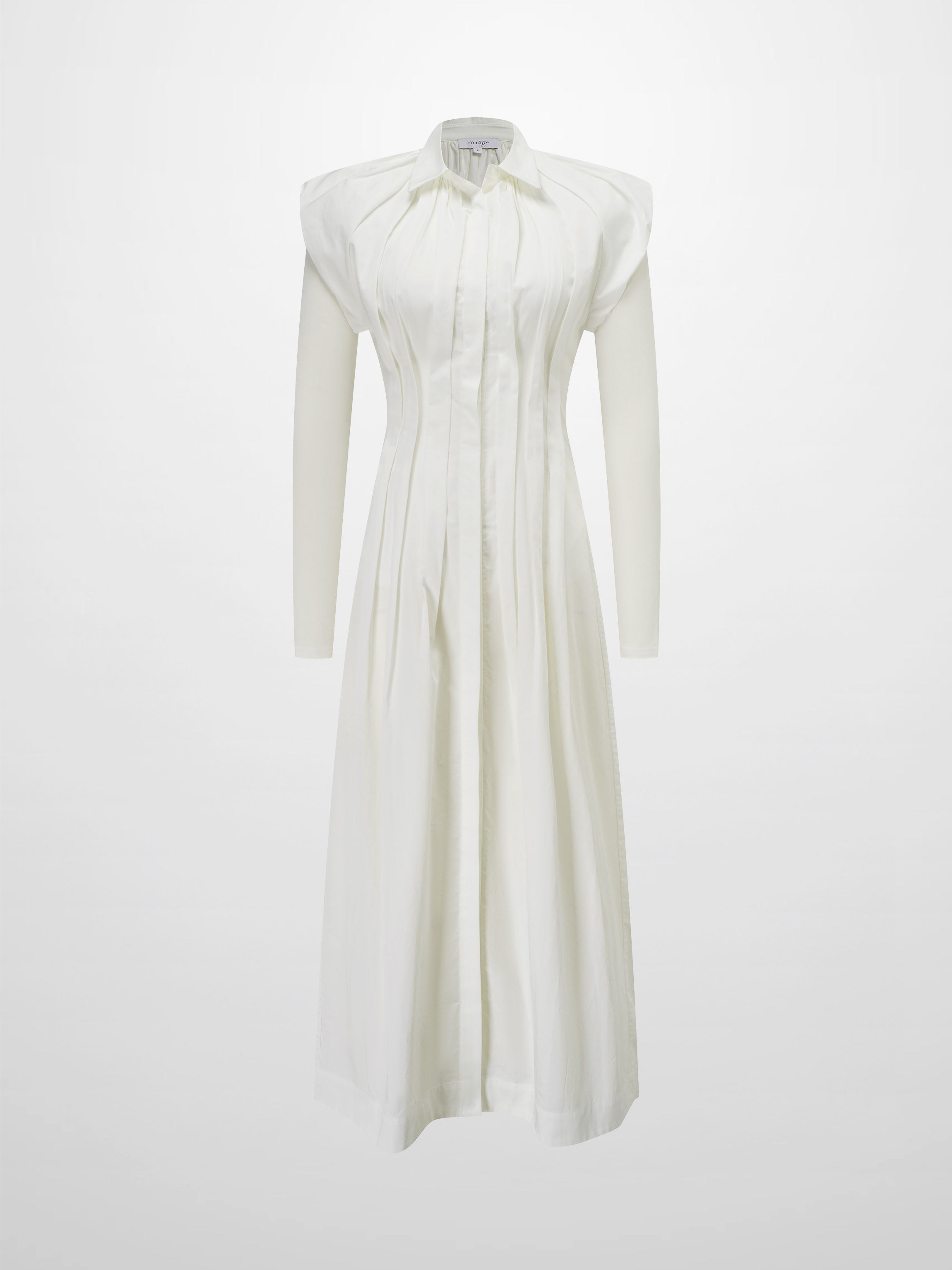 Pleat Front Button Down Dress-White