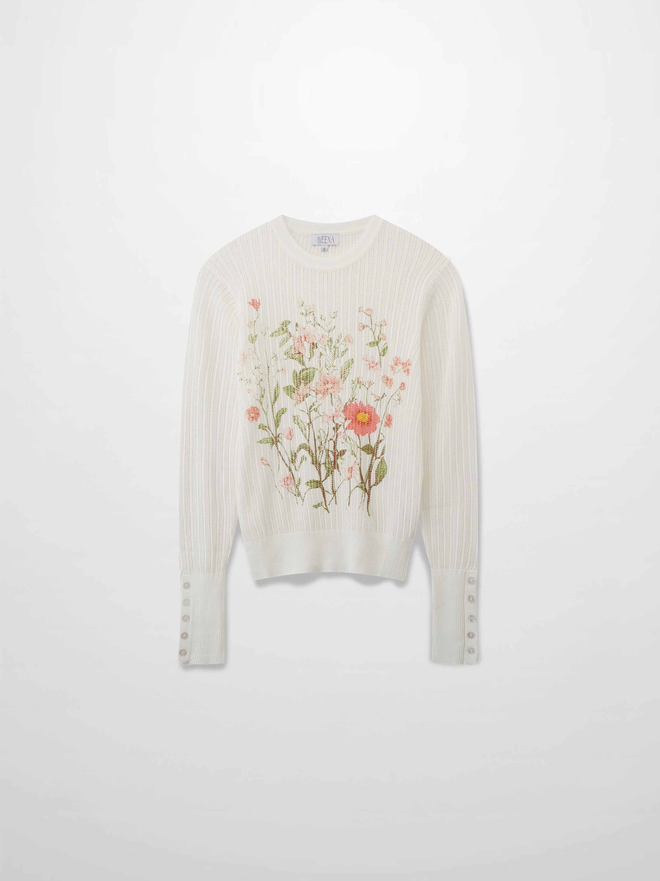 Printed Pointelle Sweater-White
