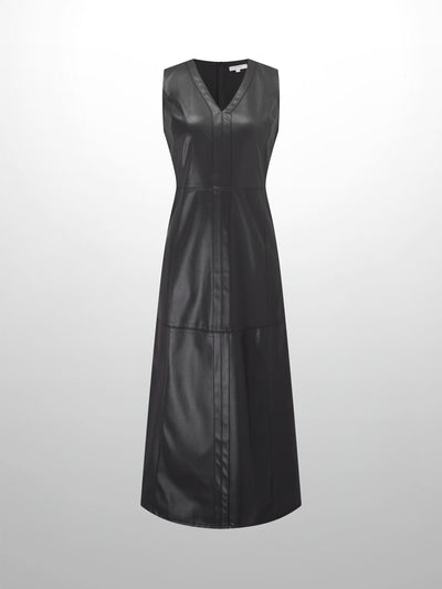Faux Leather Seamed Jumper - Black