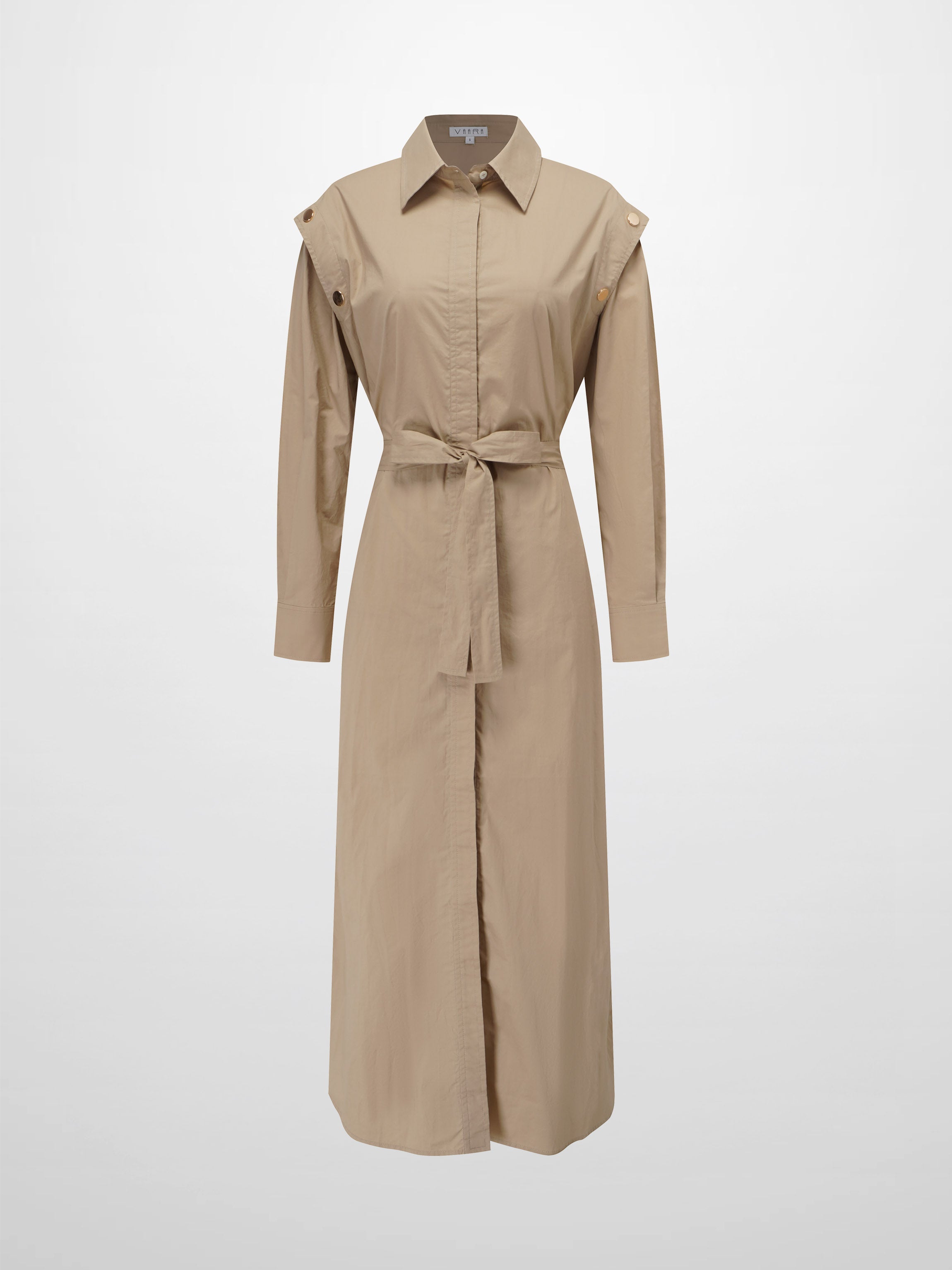 Button Overlay Shirtdress-Tan