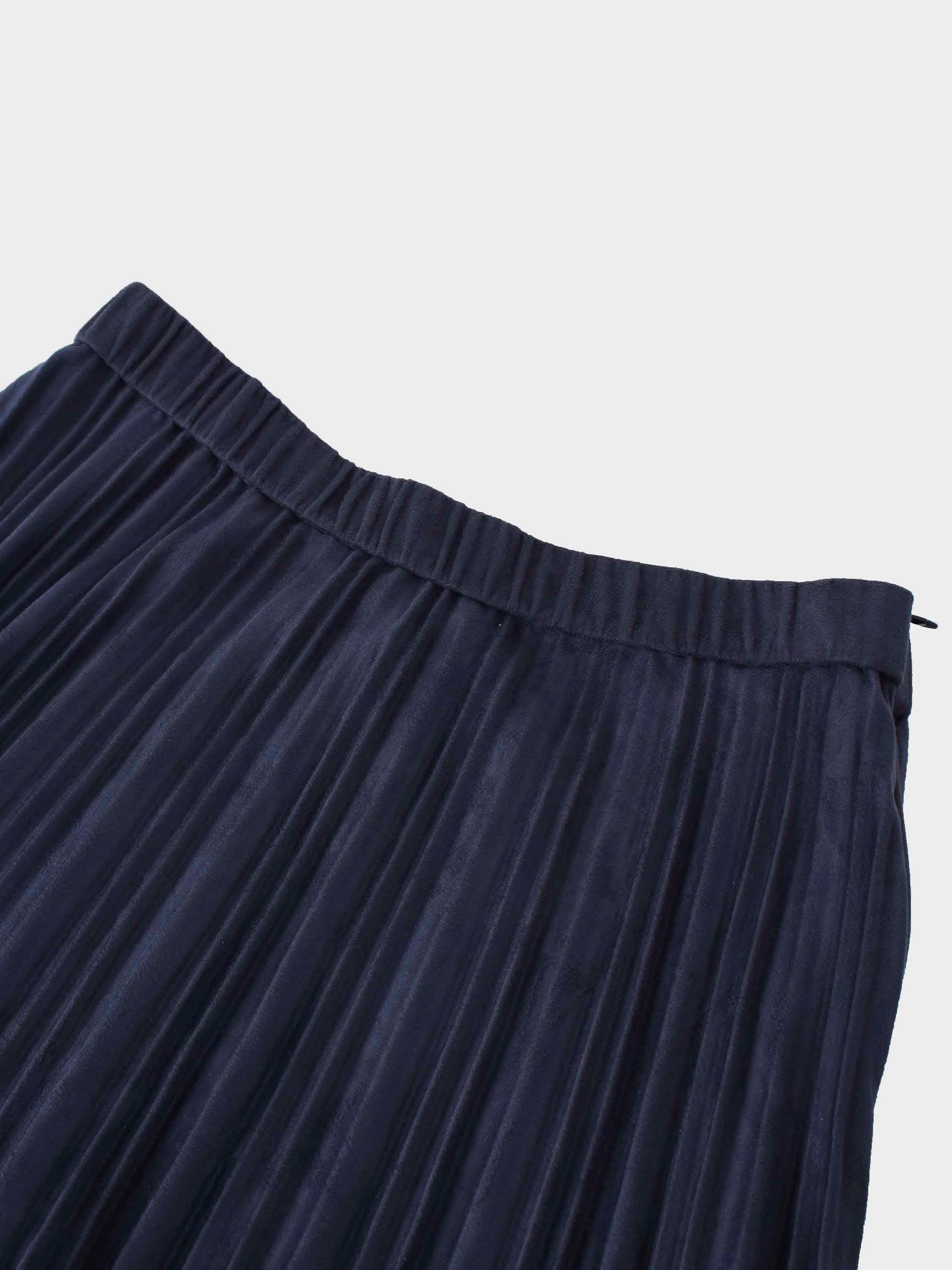 Pleated Faux Suede Skirt 37"-Navy