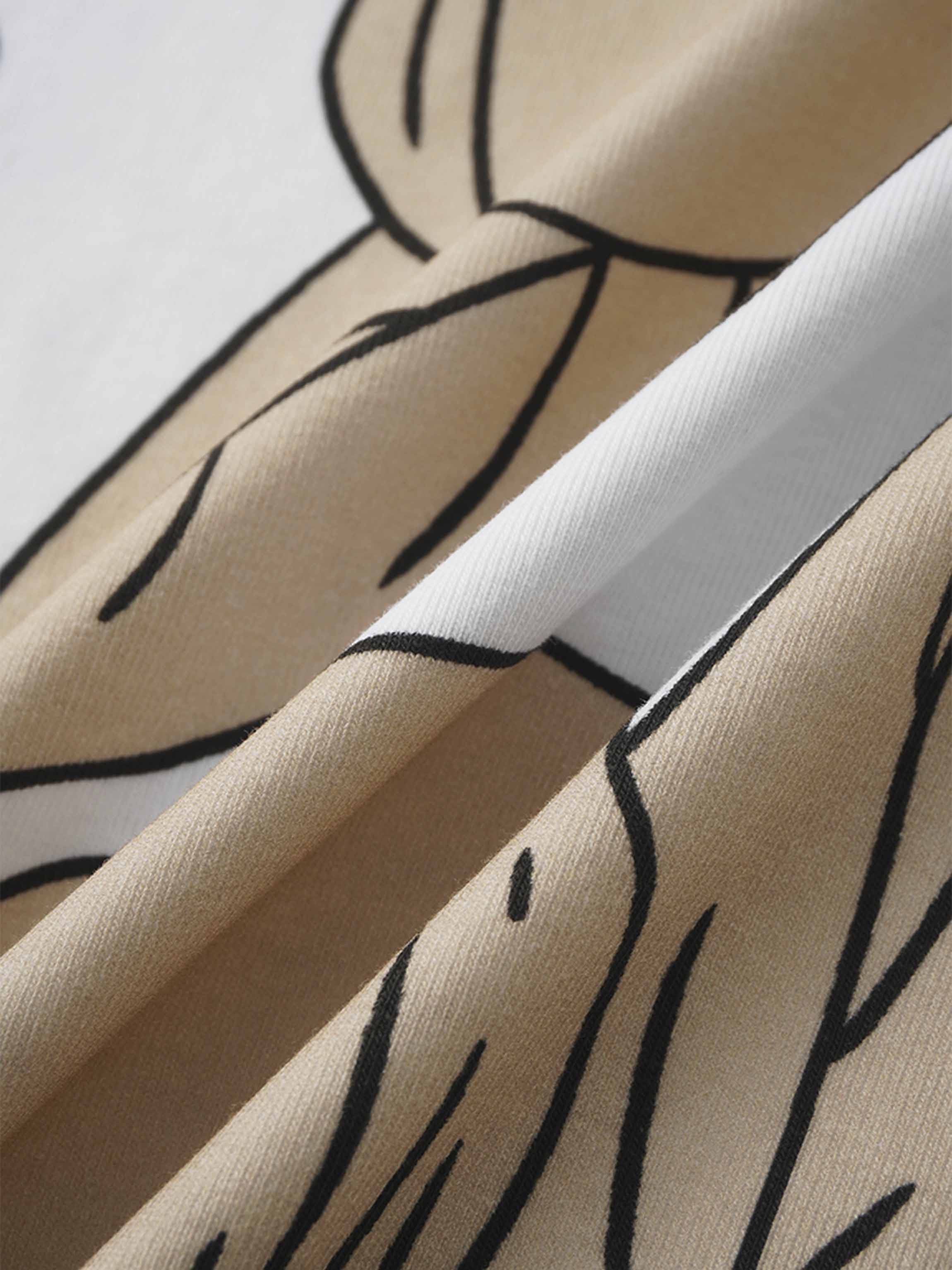 Basic Printed T-shirt-Oversized Tan Floral