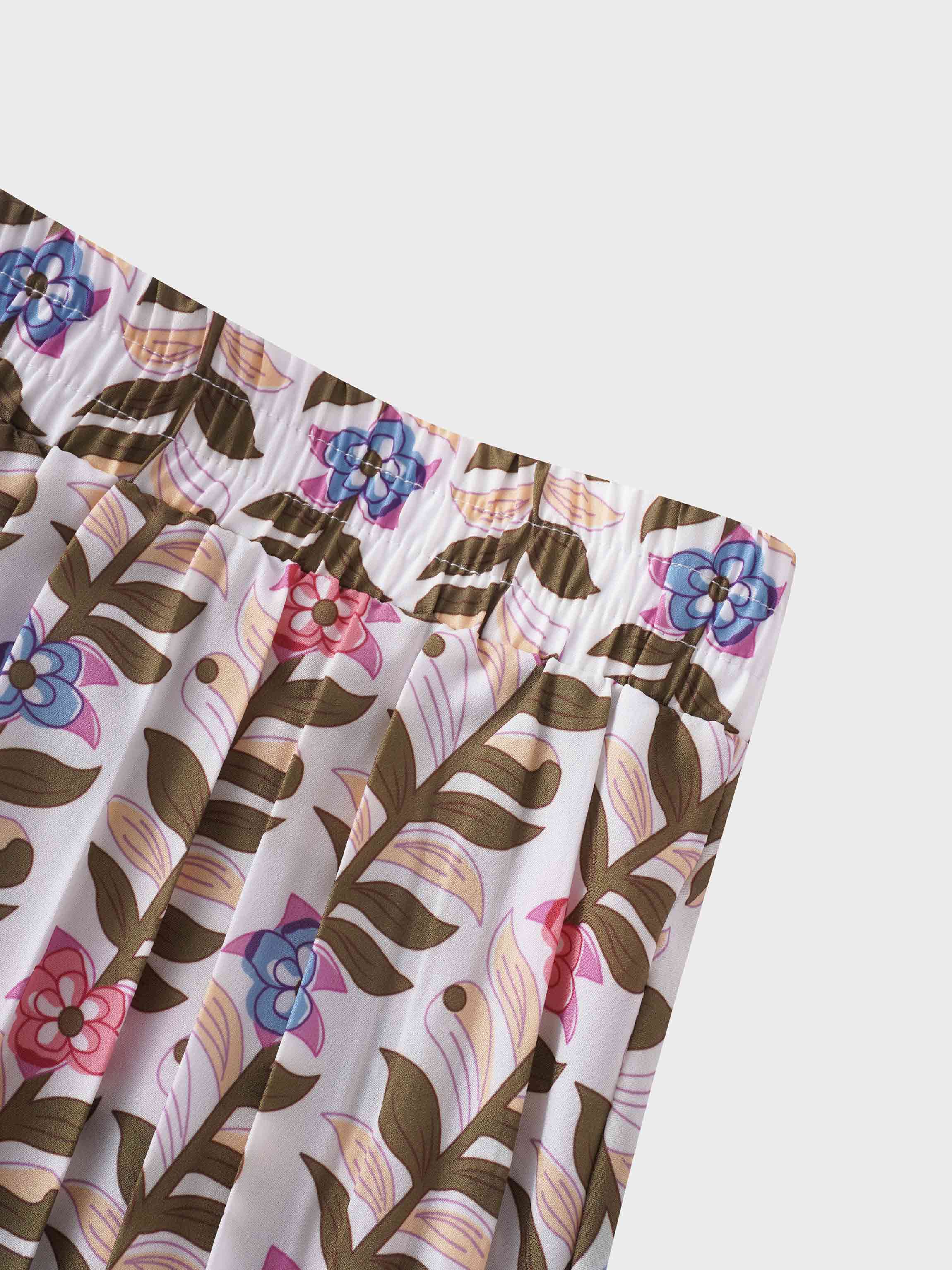 Covered Band Pleated Skirt 37"-Floral Vines