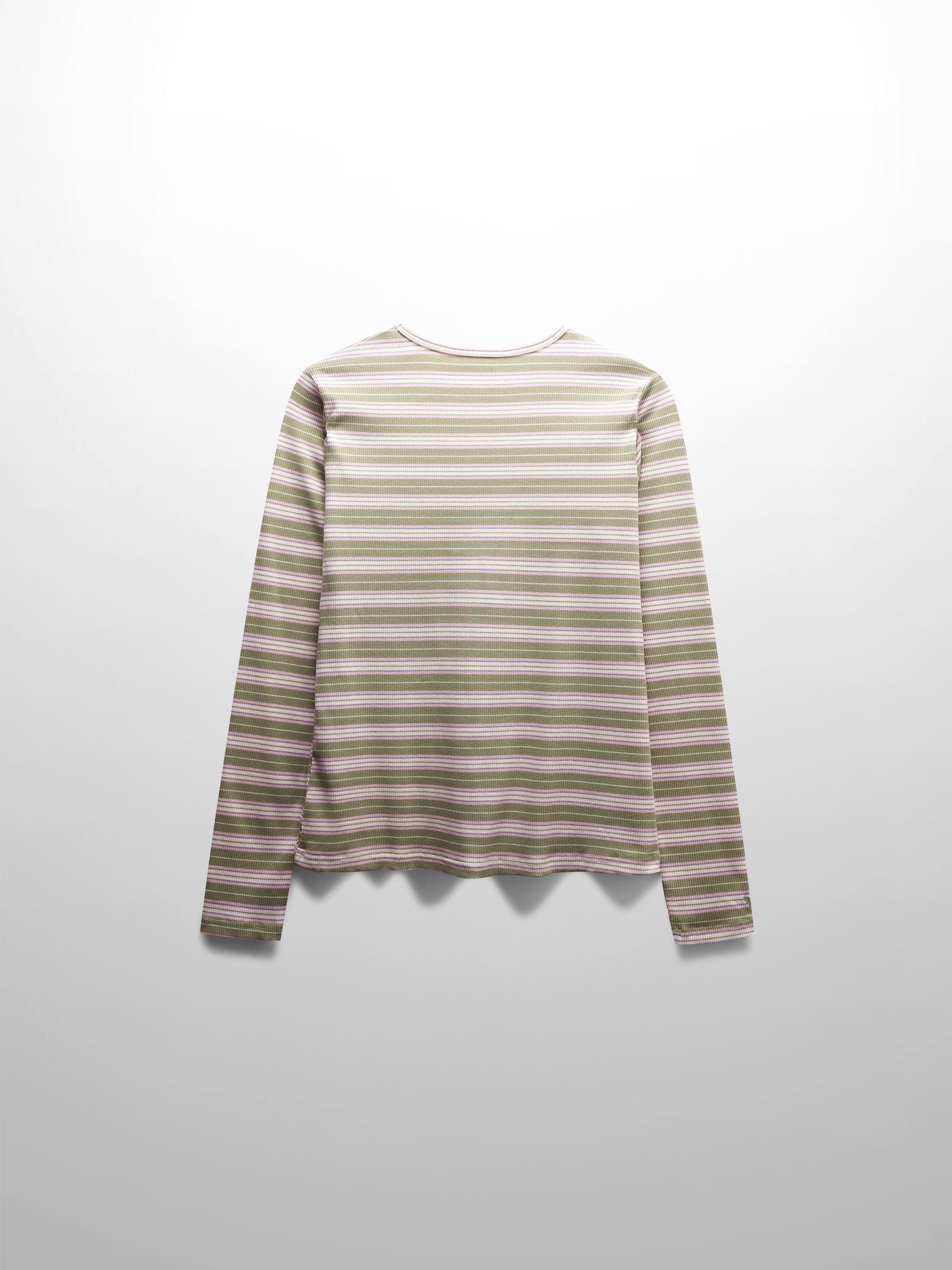 Multi Striped Ribbed Crew-Sage/Pink
