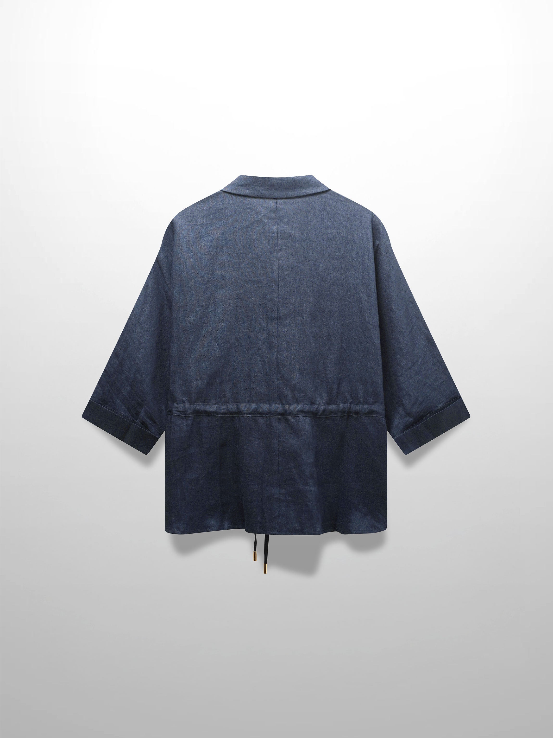 Drawstring Button Down Linen Top-Navy