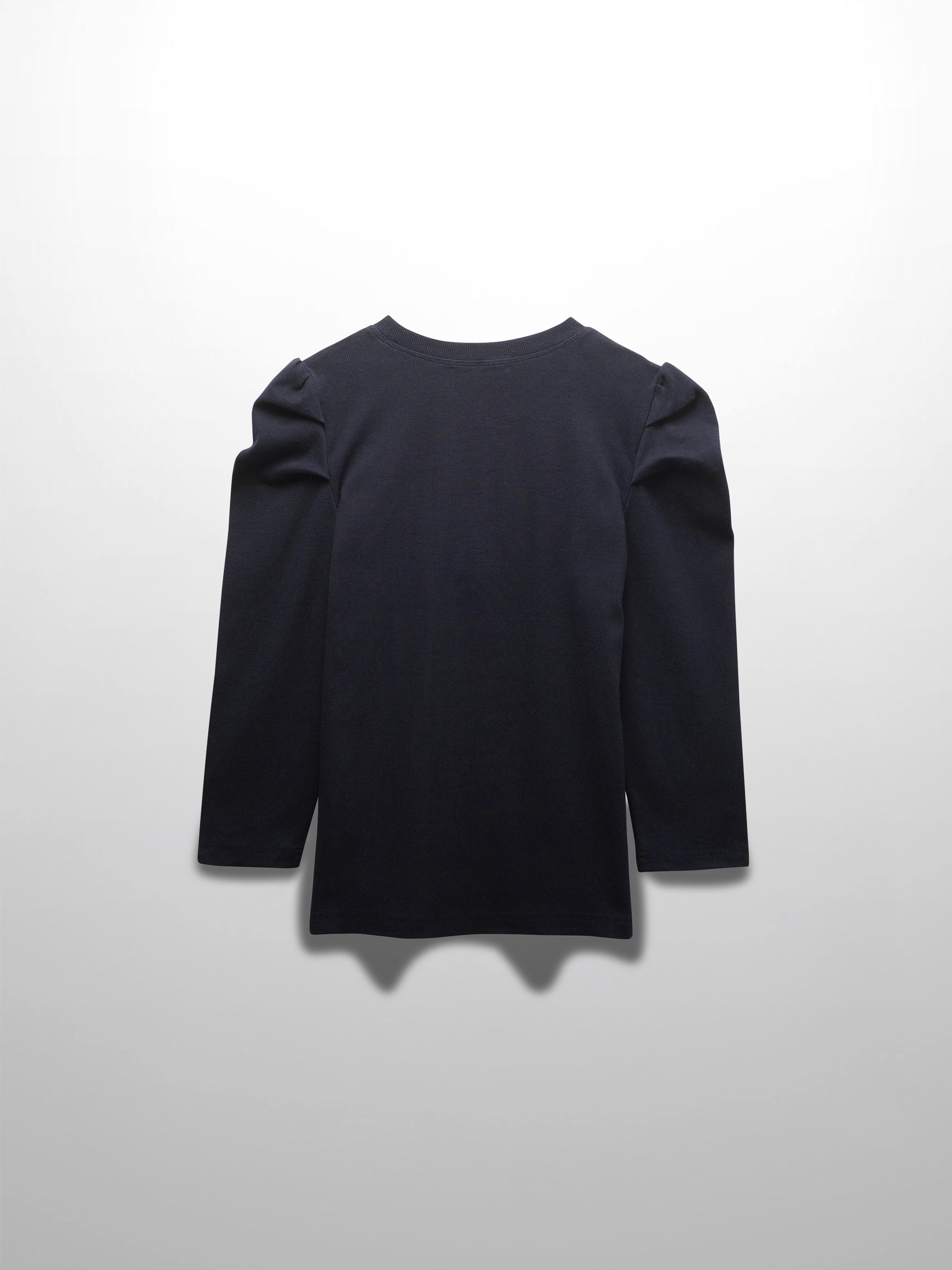 Ribbed Crew Neck Puff Sleeve Top-Navy