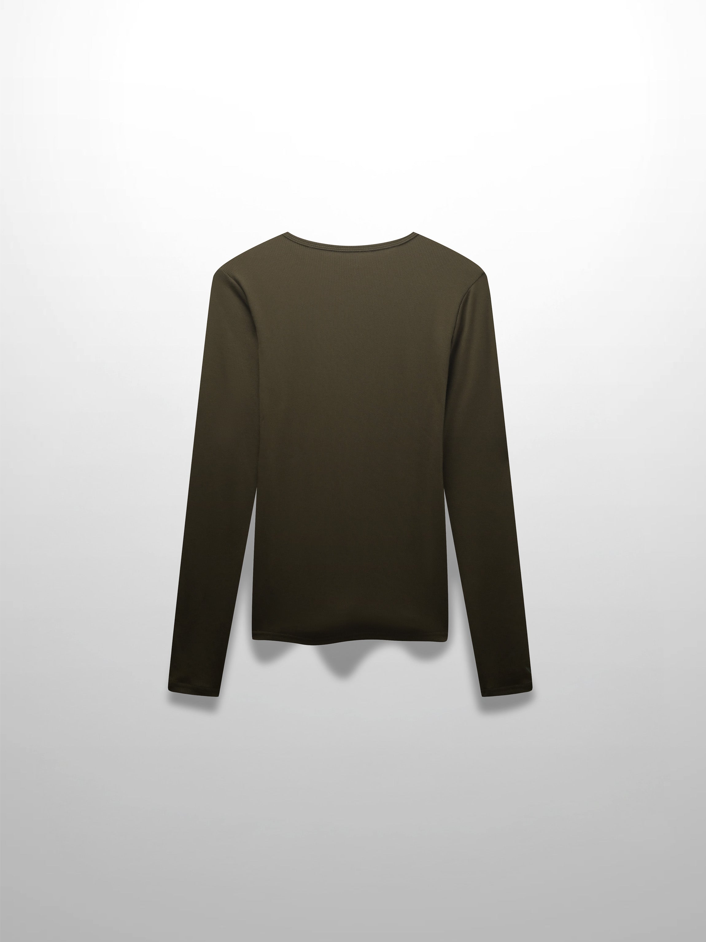 RIBBED HIGH V TEE LS-CHOCOLATE BROWN