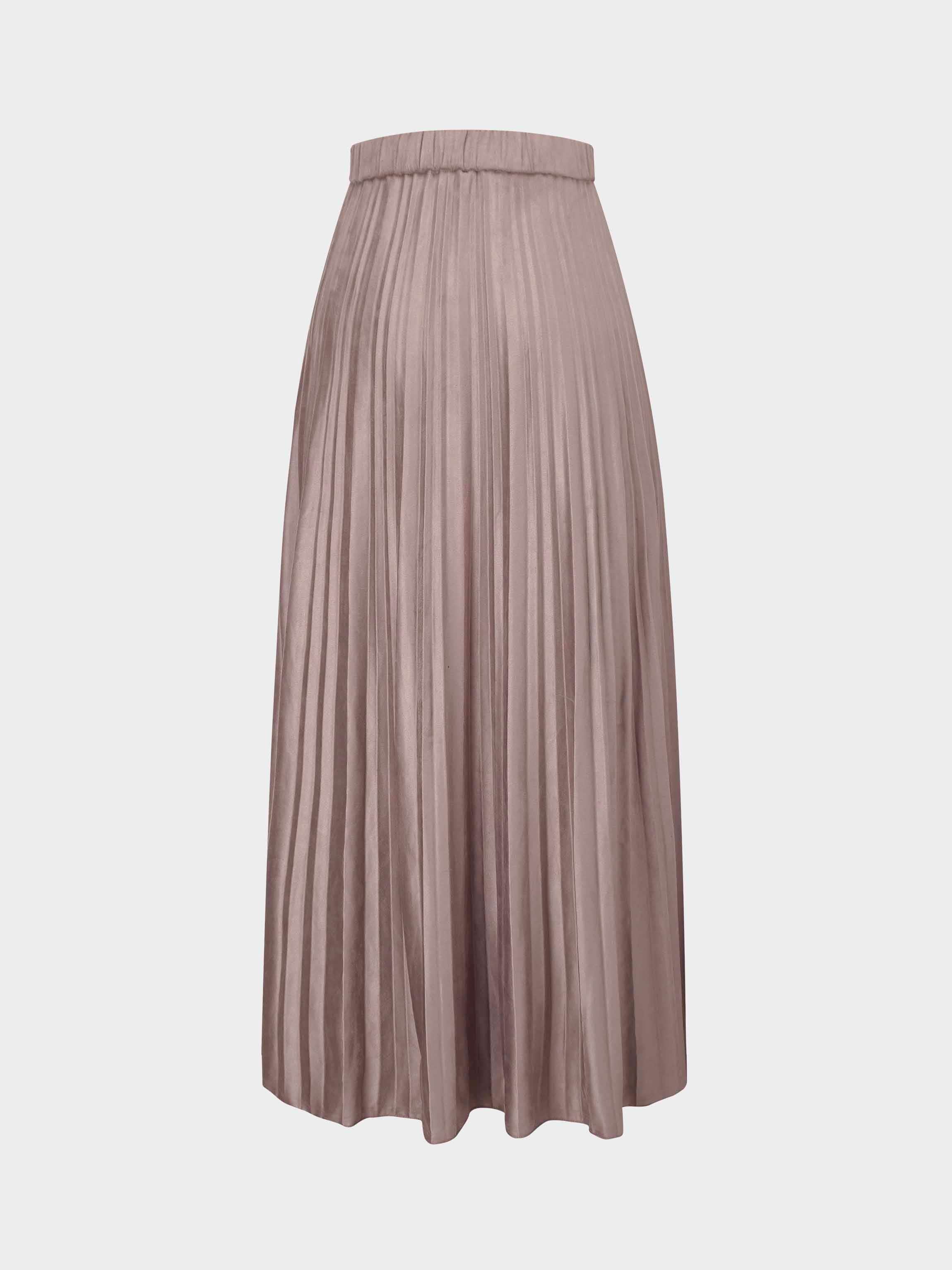 Pleated Faux Suede Skirt 37"-Taupe