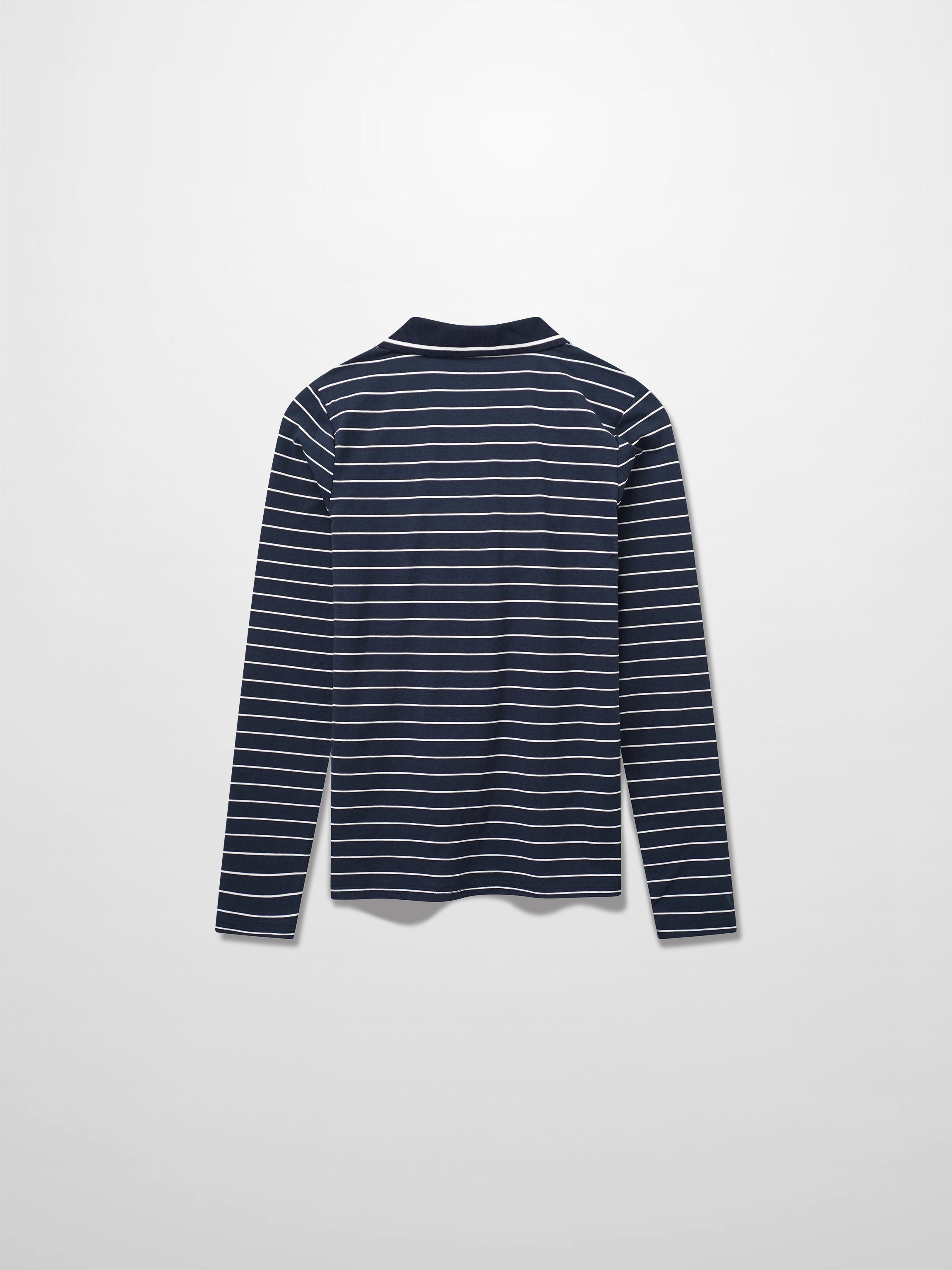 Striped Collar Snap Tee-Navy/White
