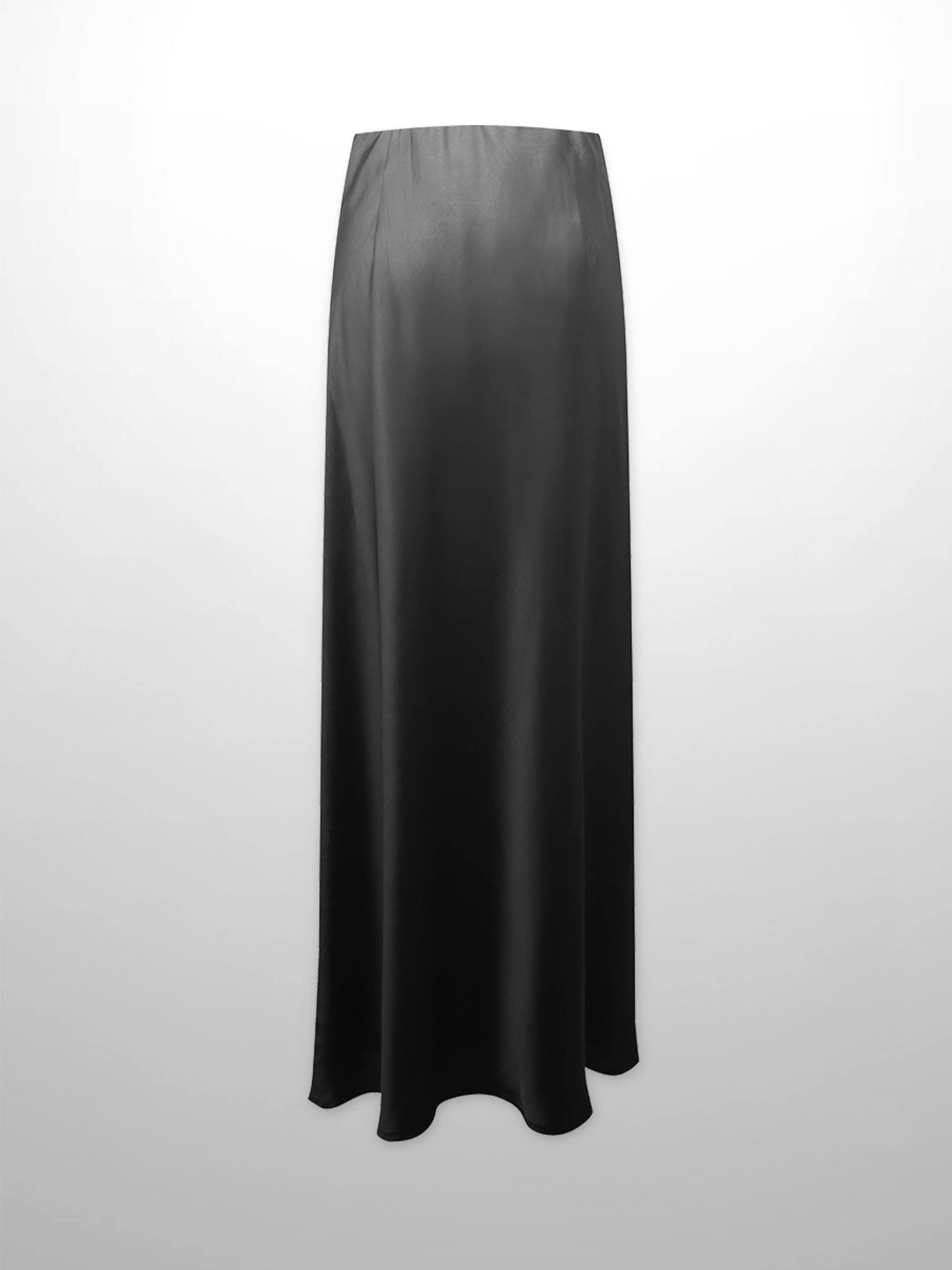 Faux Satin A-Line Skirt-Black