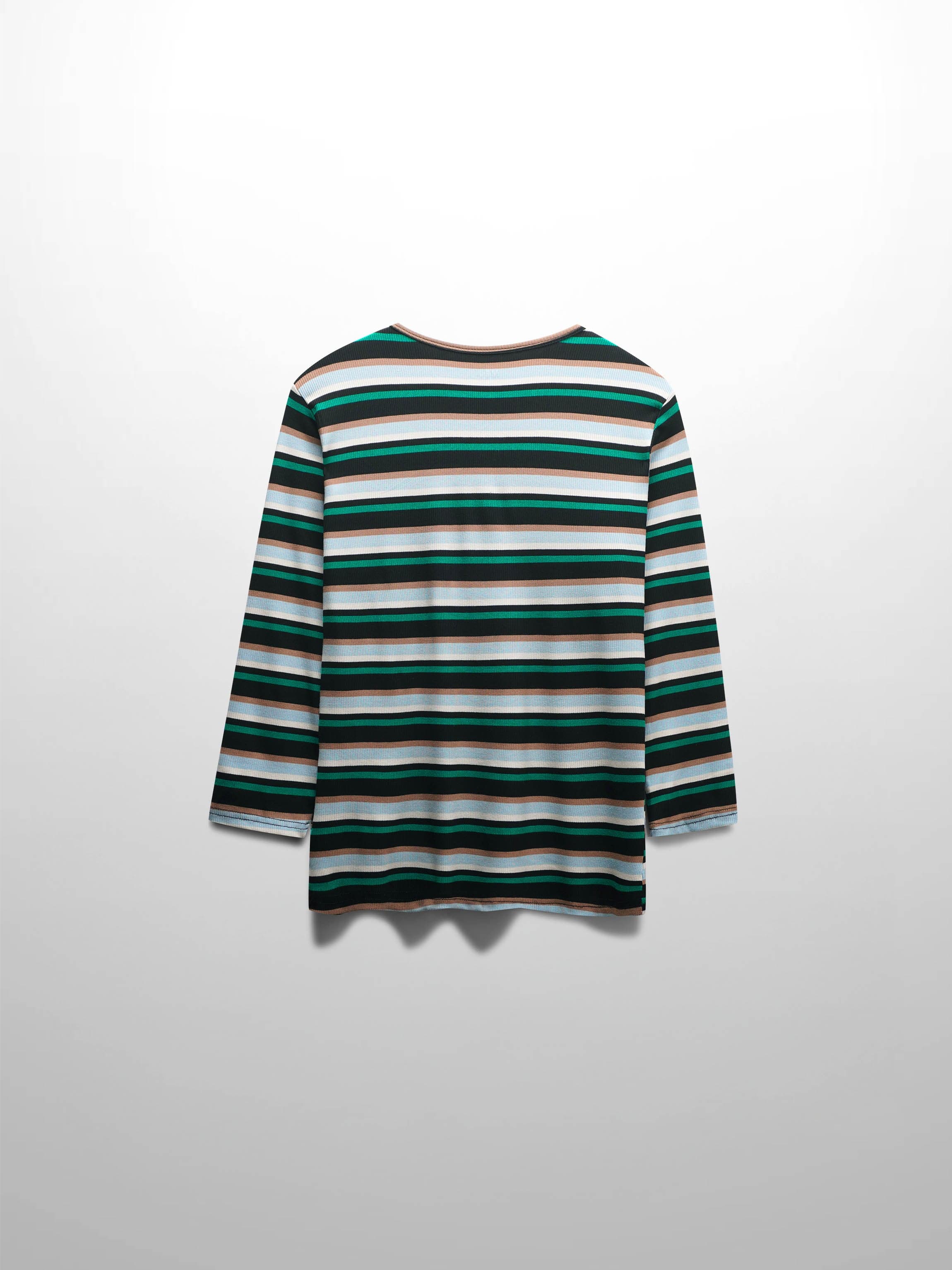 Ribbed Striped Crew 3/4 Sleeve-Green