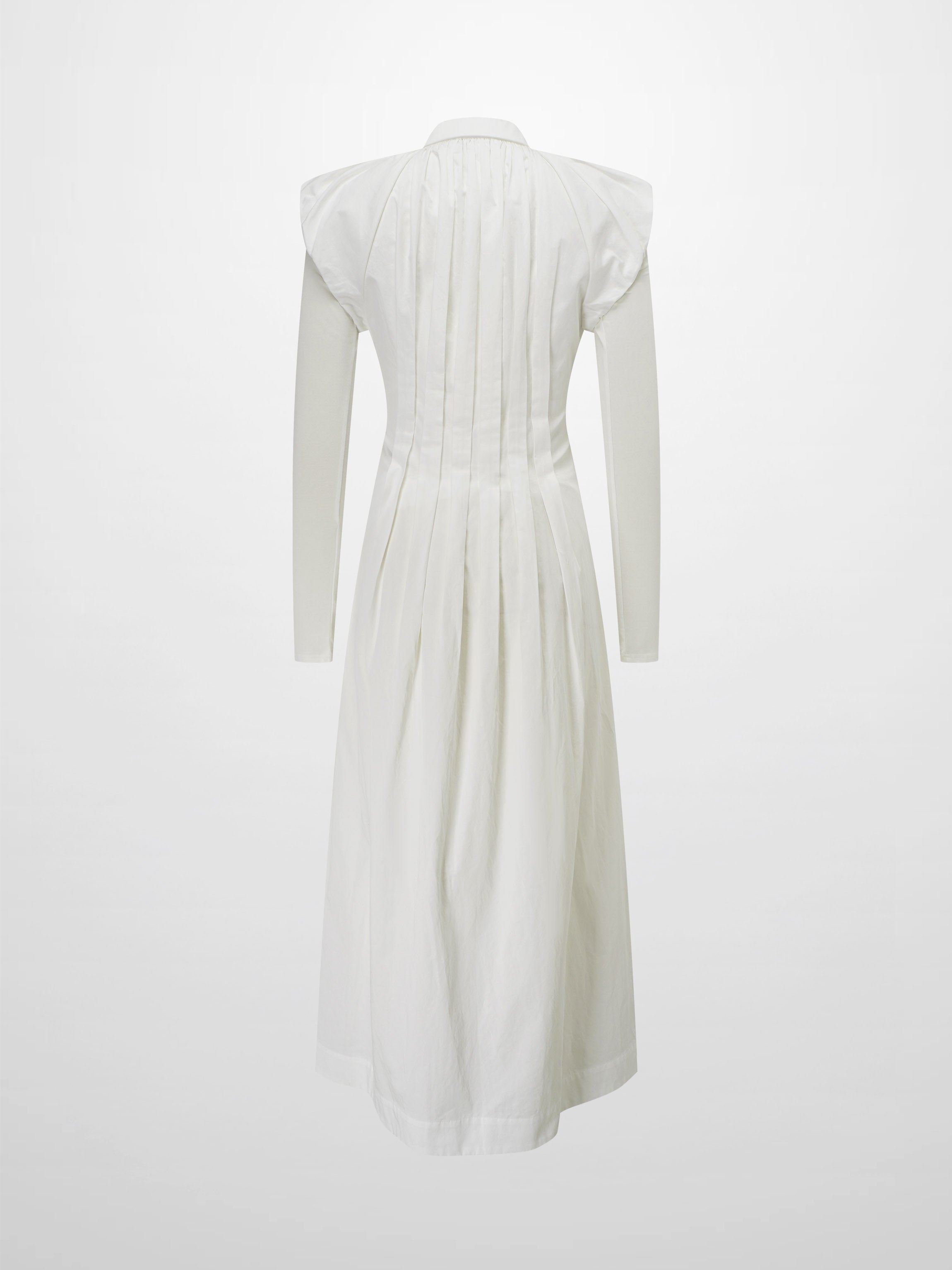 Pleat Front Button Down Dress-White