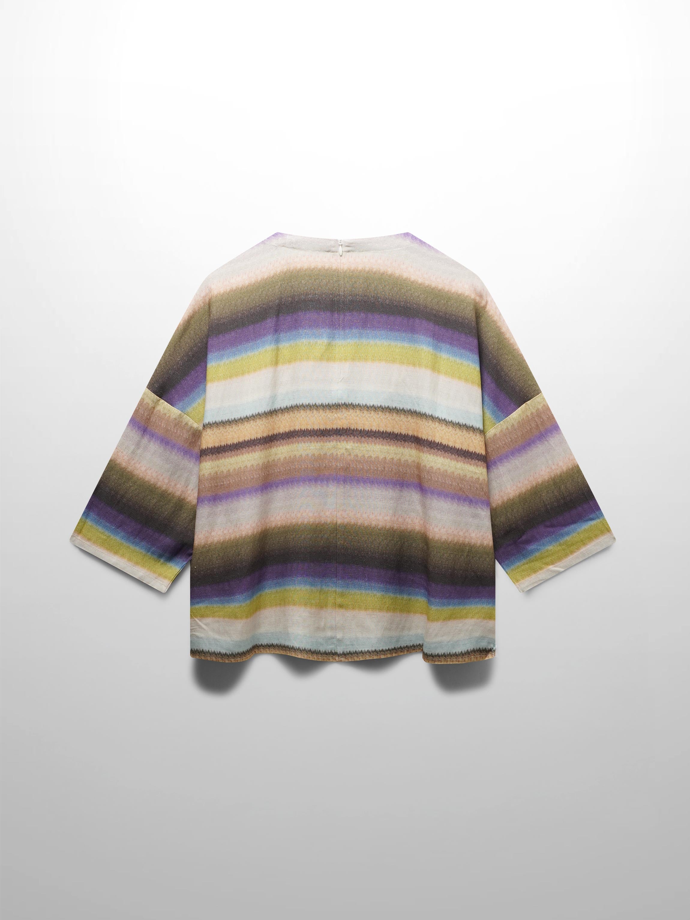 Linen Blend Crop Swing Top-Ombre Stripe