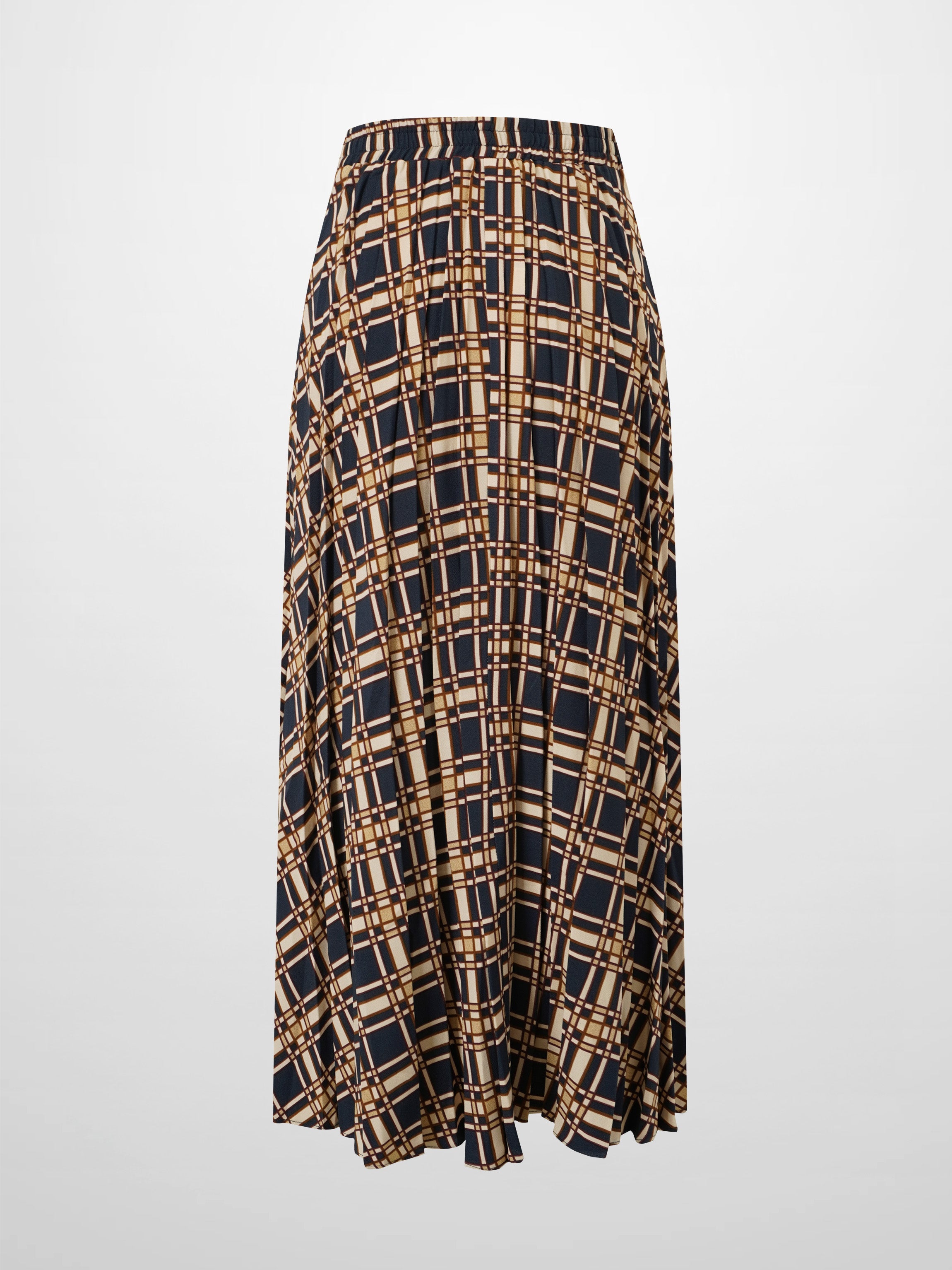Covered Band Pleated Skirt-Navy Plaid