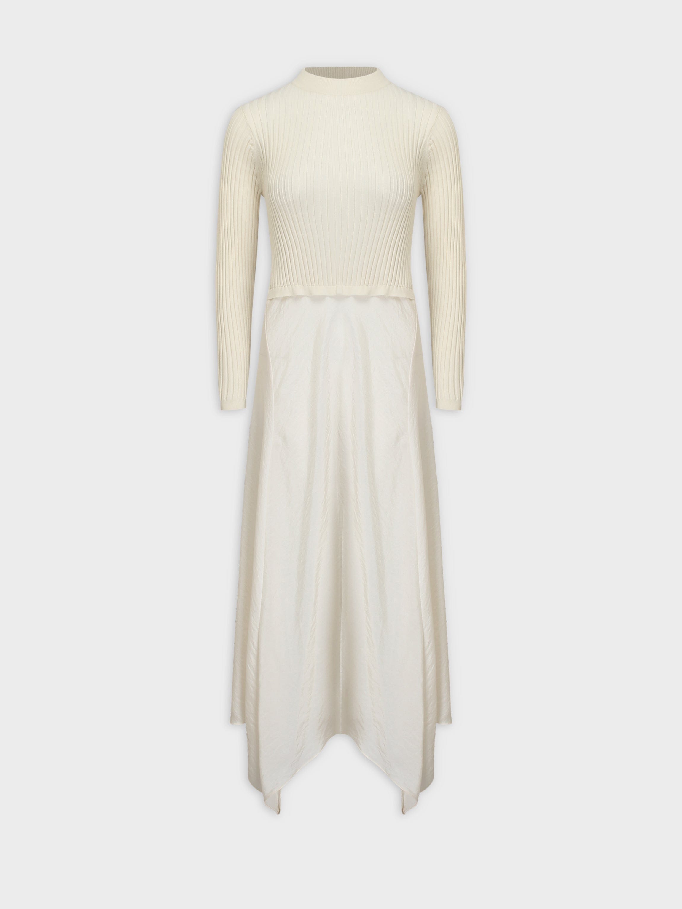 Crew Knit Satin Dress-Ivory
