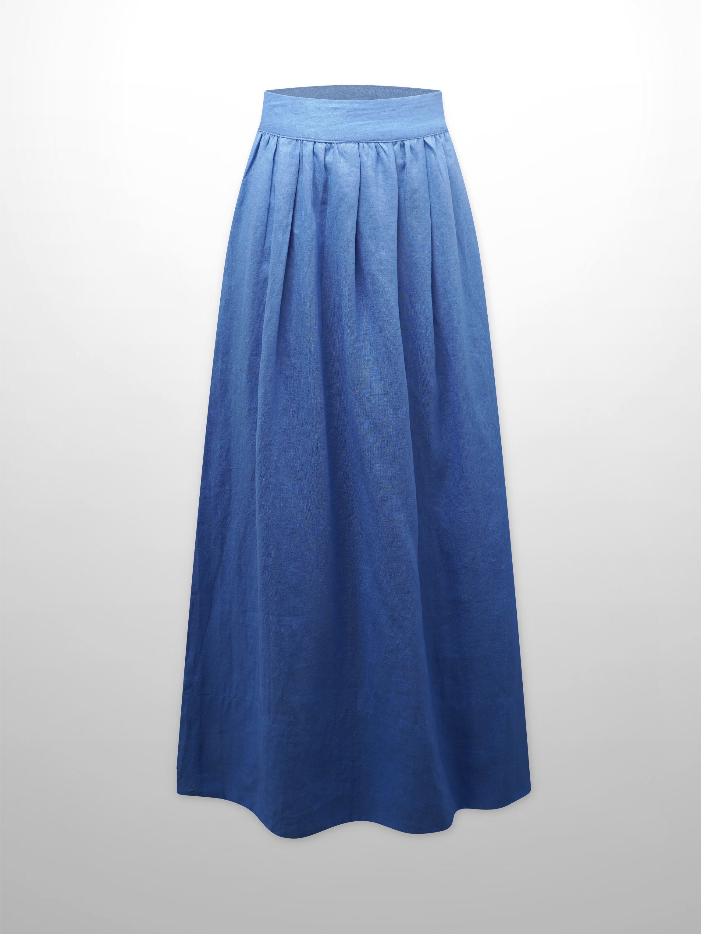 Gathered Waist Linen Skirt-Ocean Blue