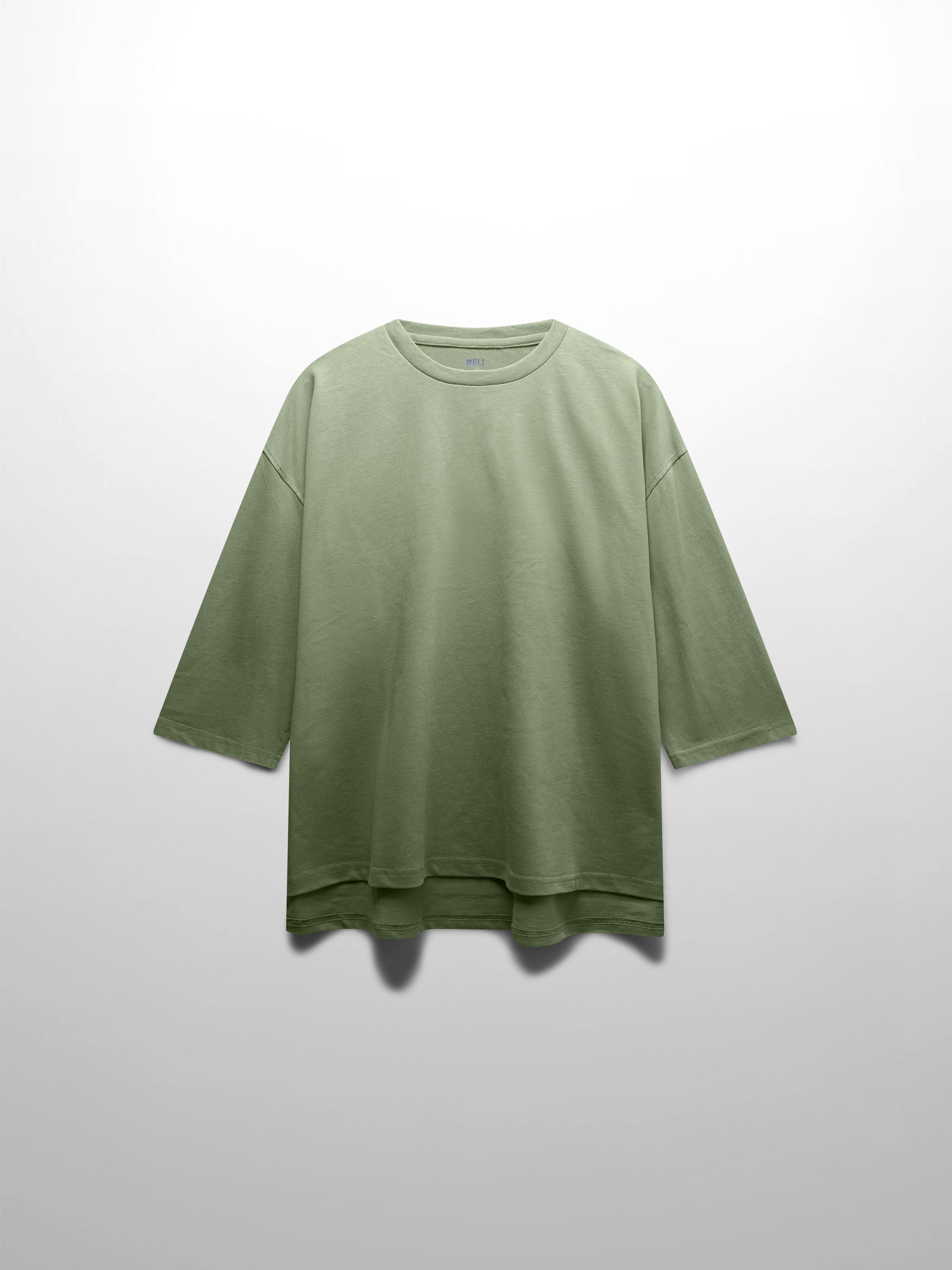 Oversized Boxy 3Q Sleeve Tee-Sage