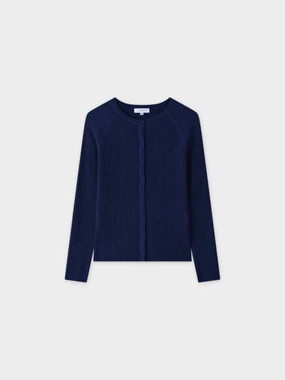 Ribbed Knit Cardigan-Navy
