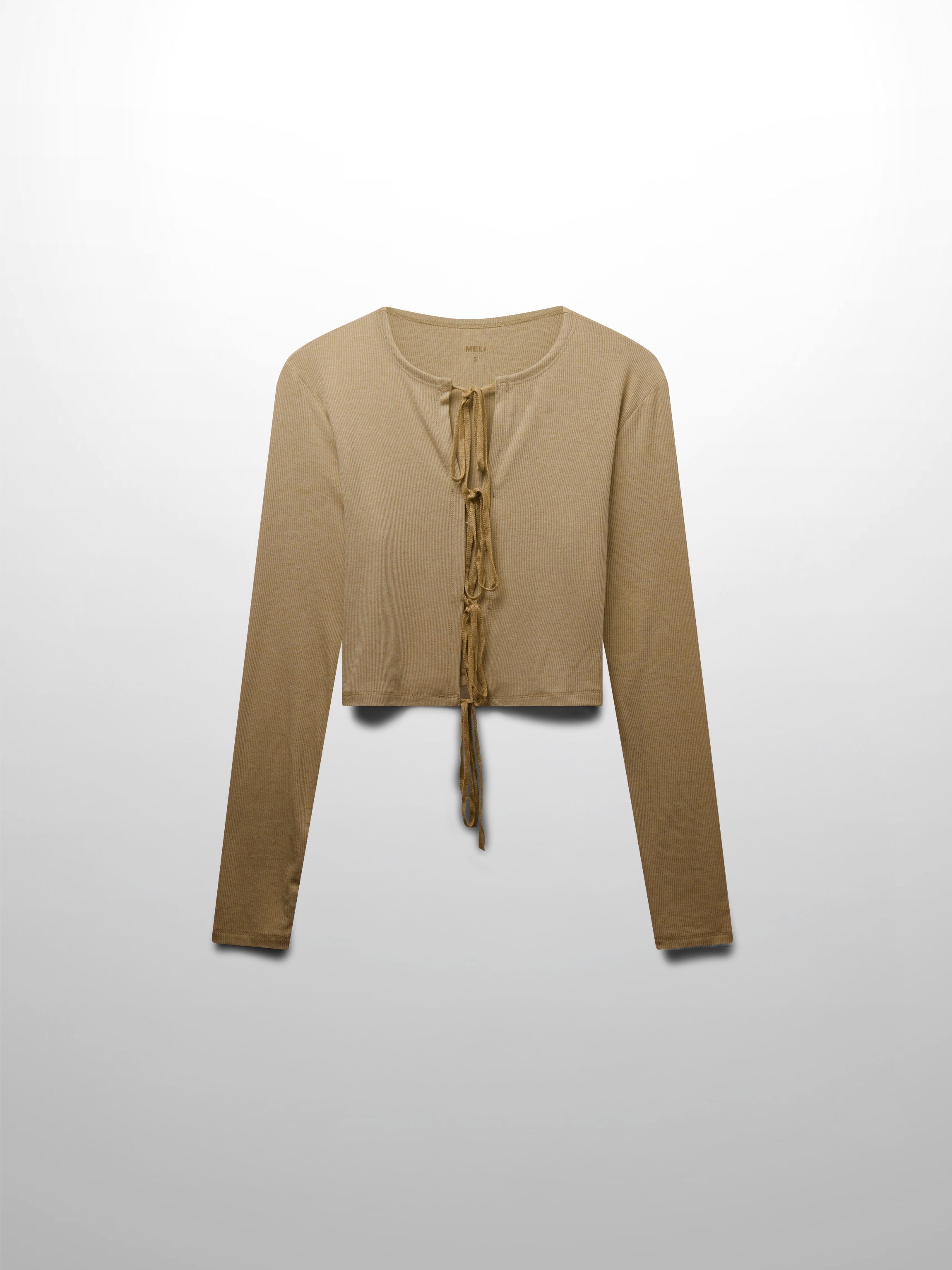 Ribbed Crop Bow Cardigan-Heathered Oatmeal