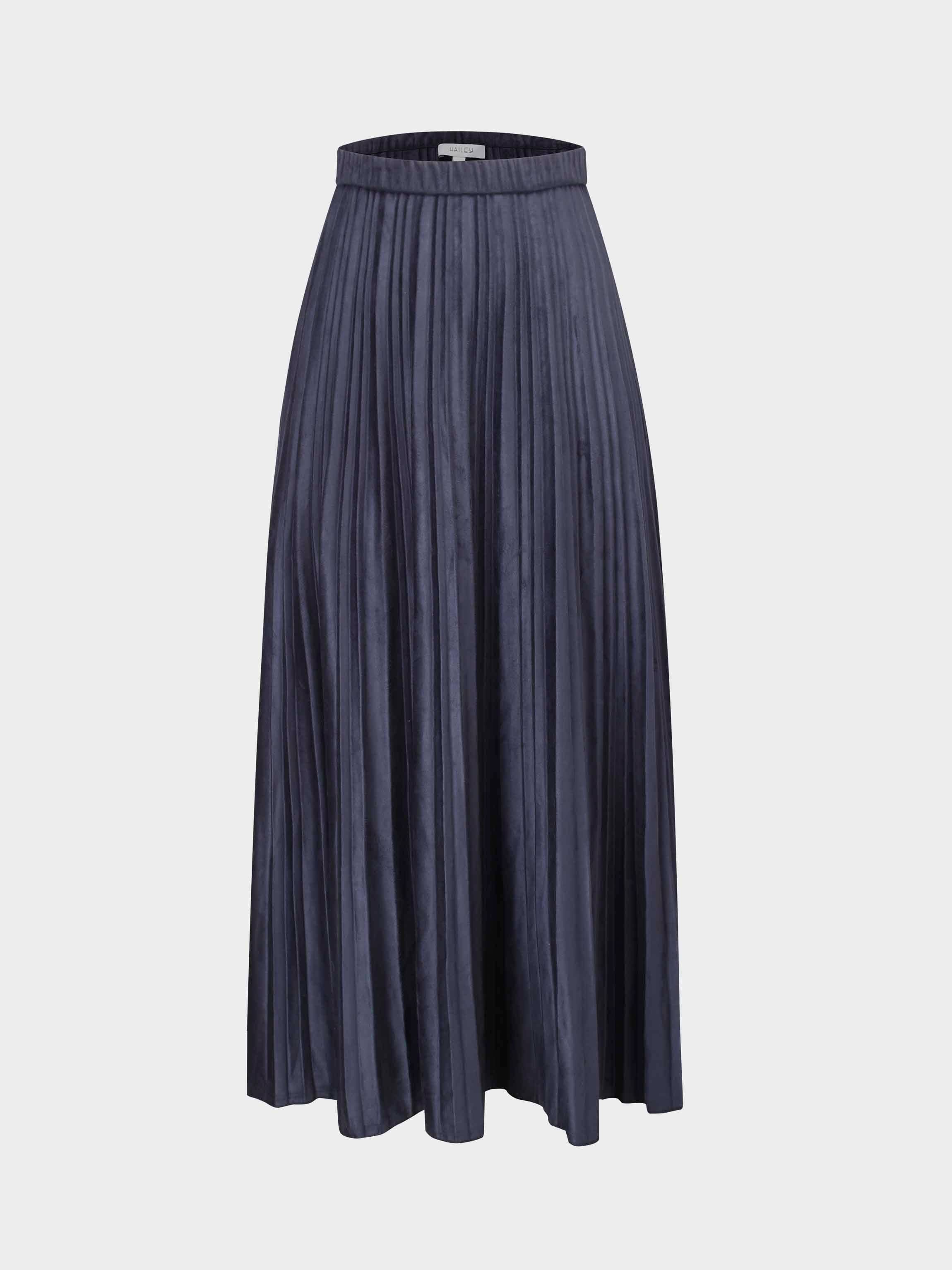Pleated Faux Suede Skirt 37"-Navy