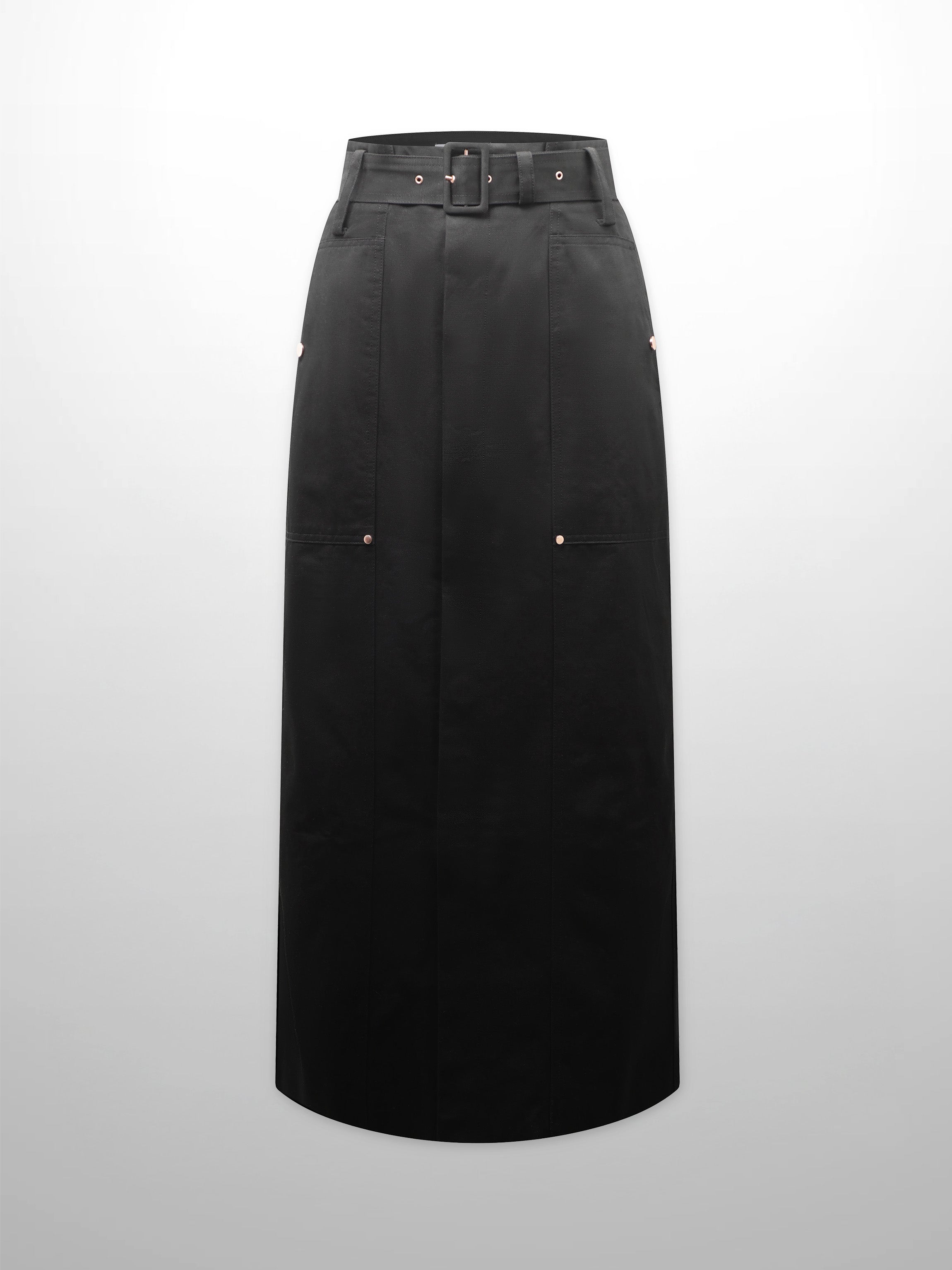 Belted Cotton Cargo Skirt-Black