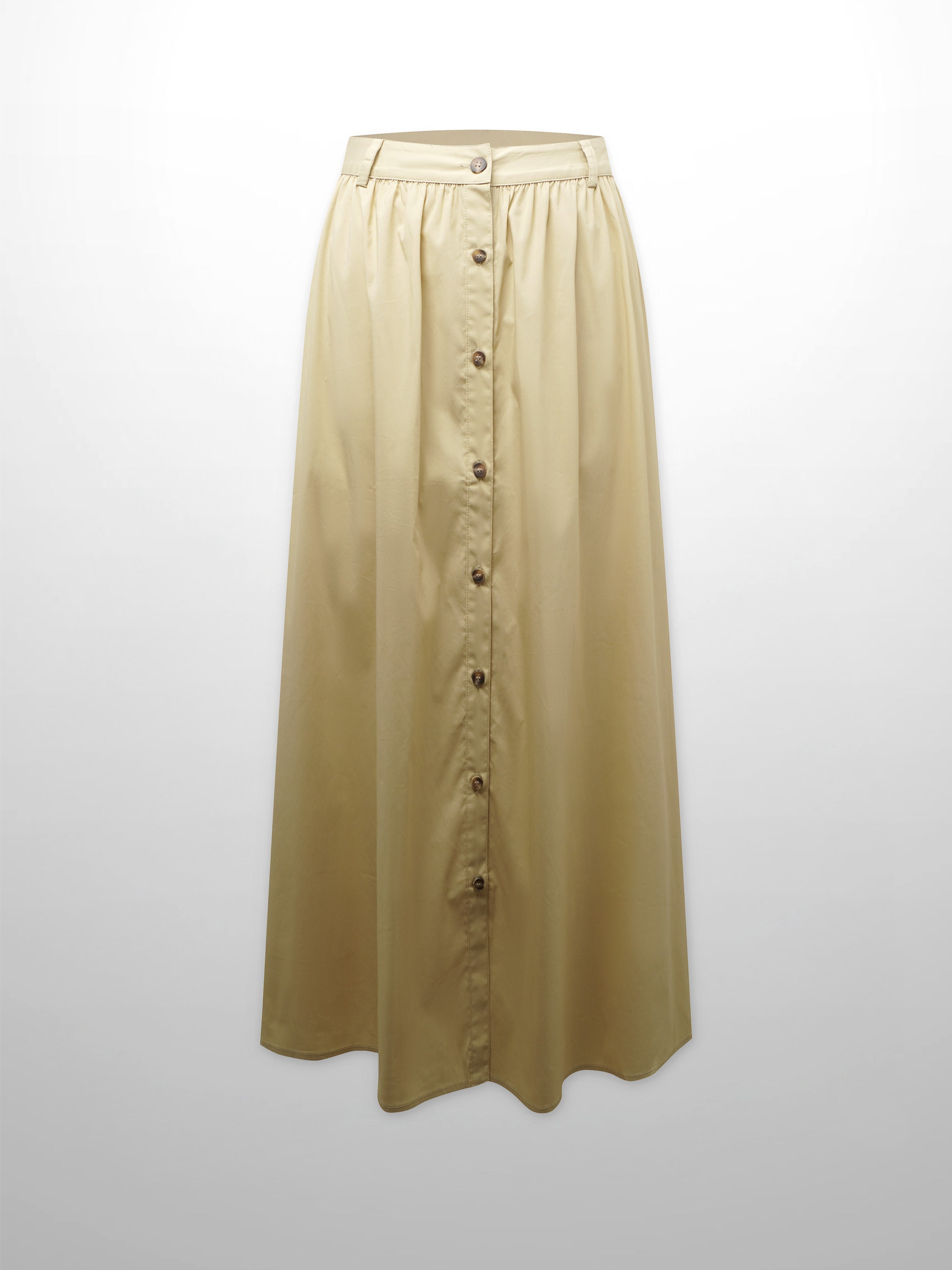 Button Down Cotton Blend Skirt-Tan