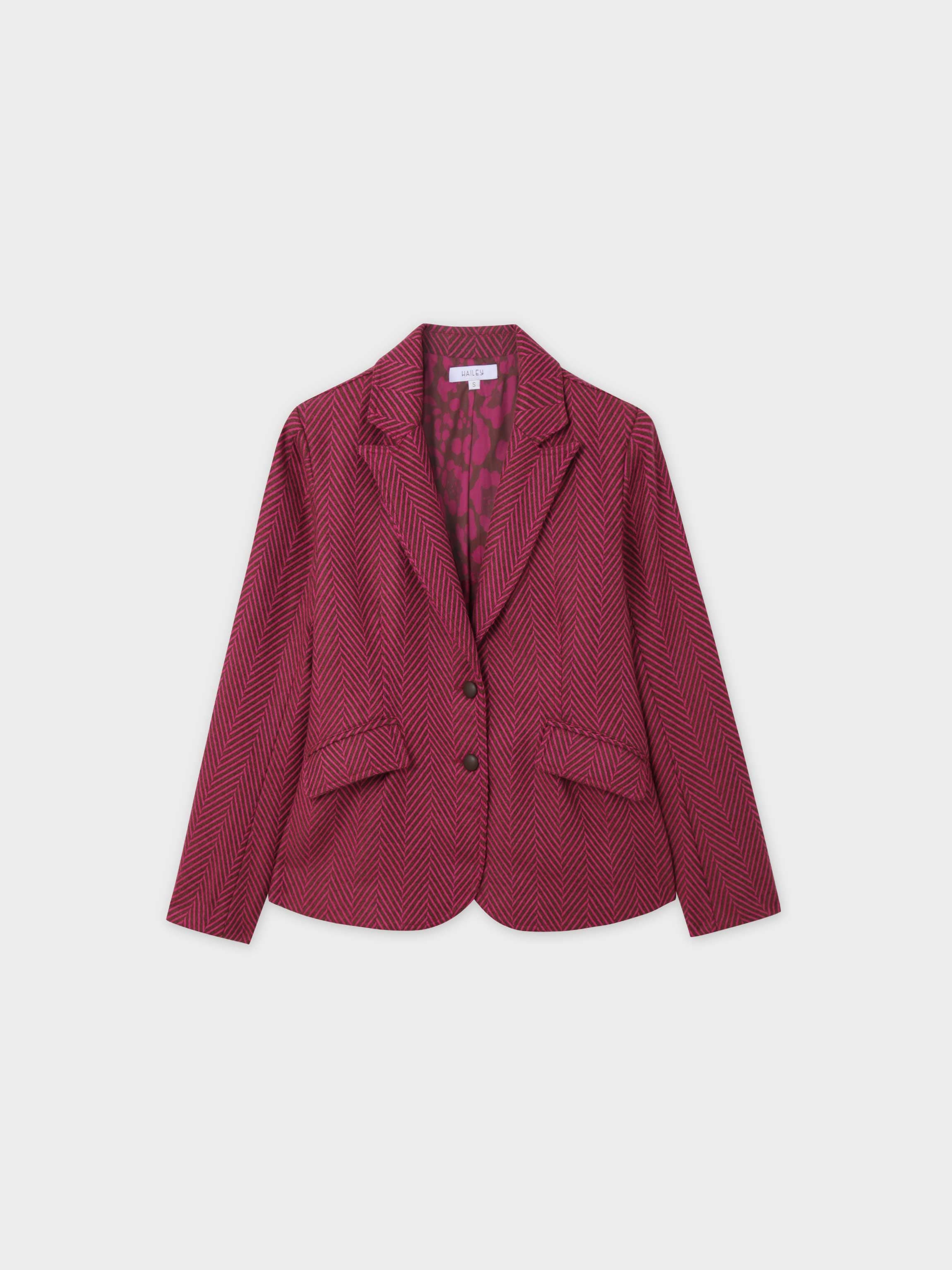 Fitted Blazer-Pink/Brown Herringbone
