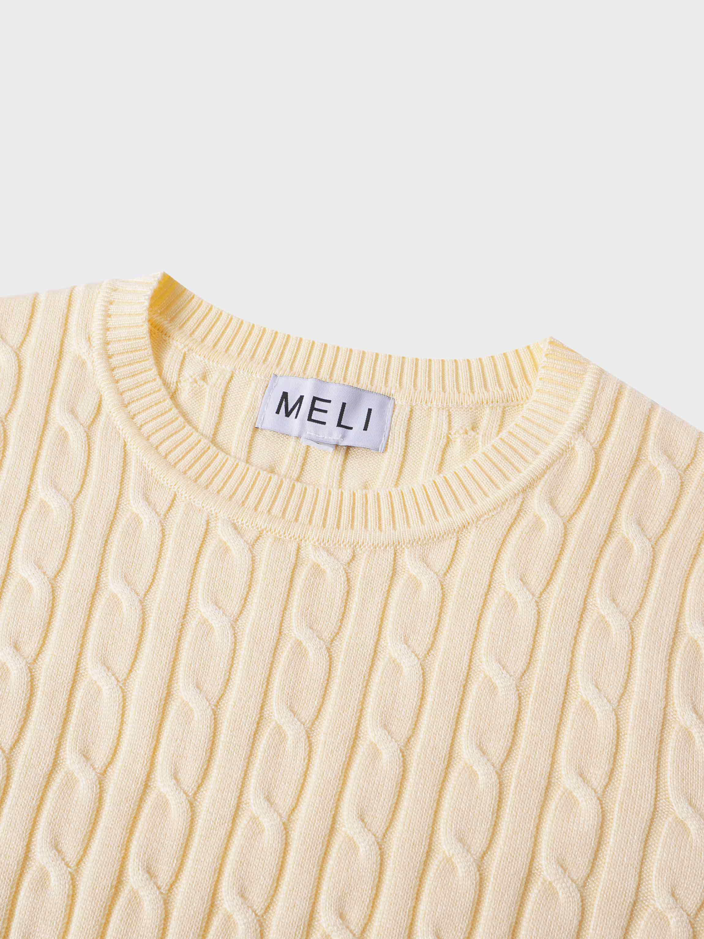 Knit Cable Sweater-Pale Yellow