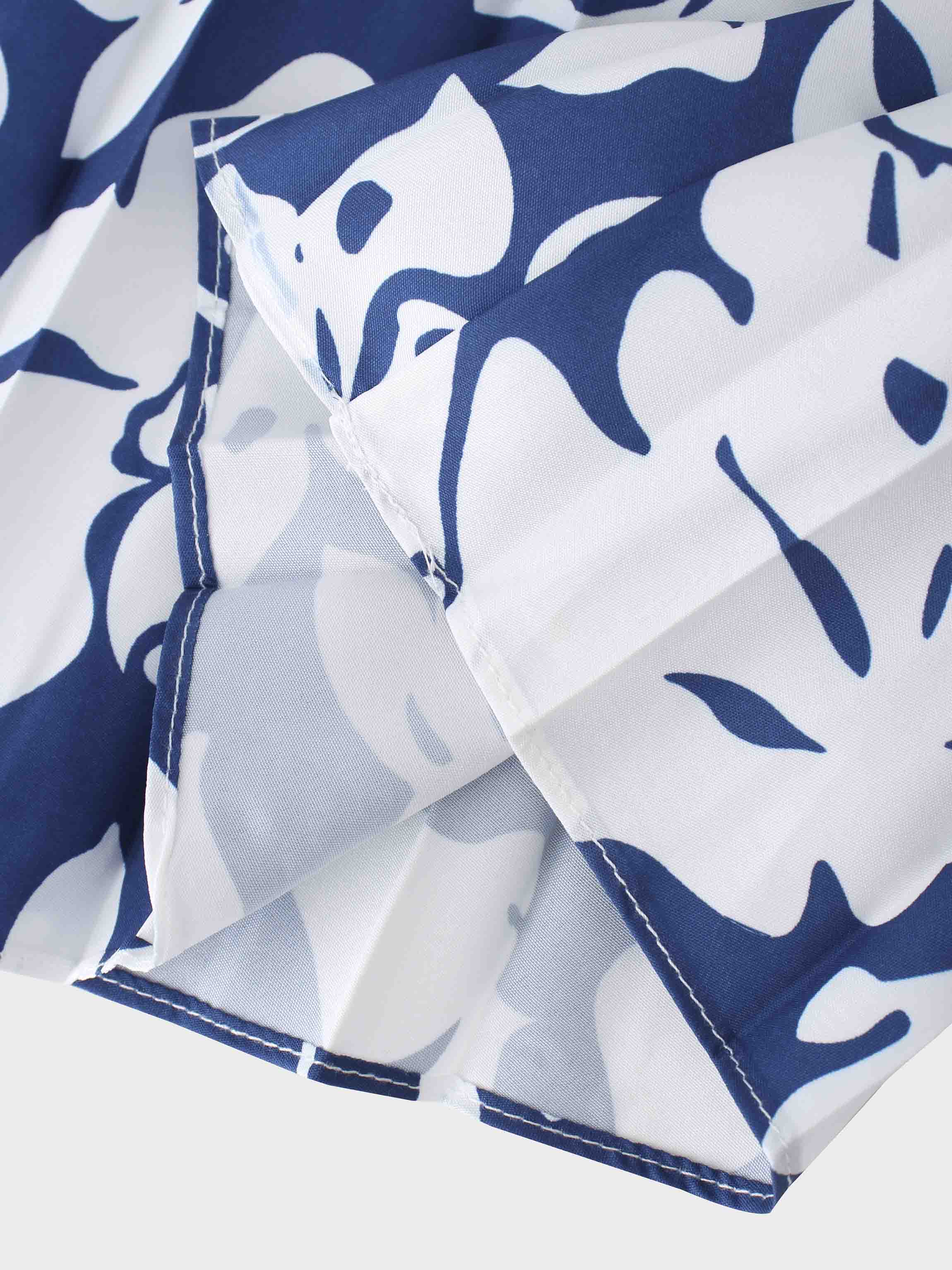 Covered Band Pleated Skirt 37"-Blue Floral