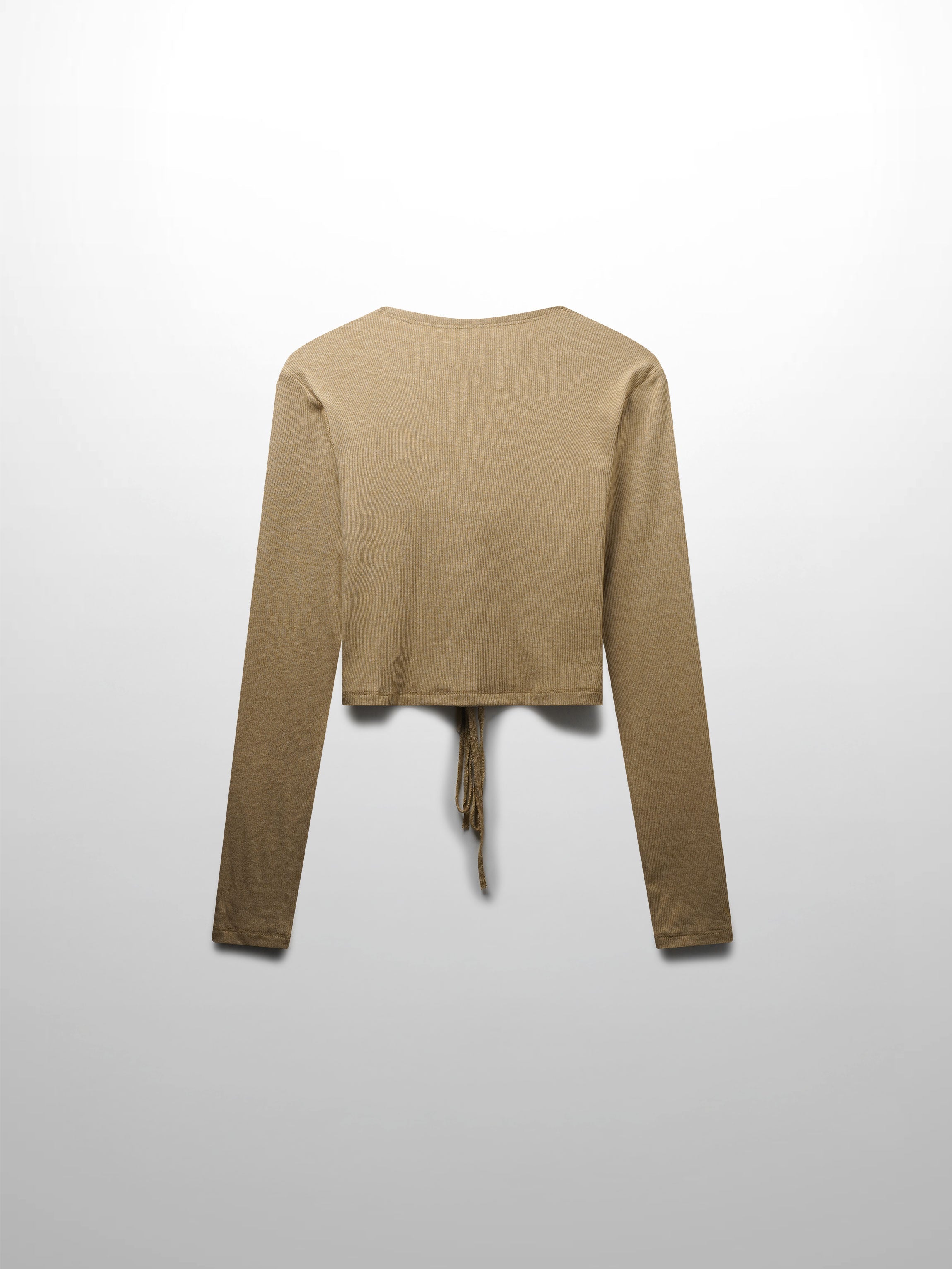 Ribbed Crop Bow Cardigan-Heathered Oatmeal