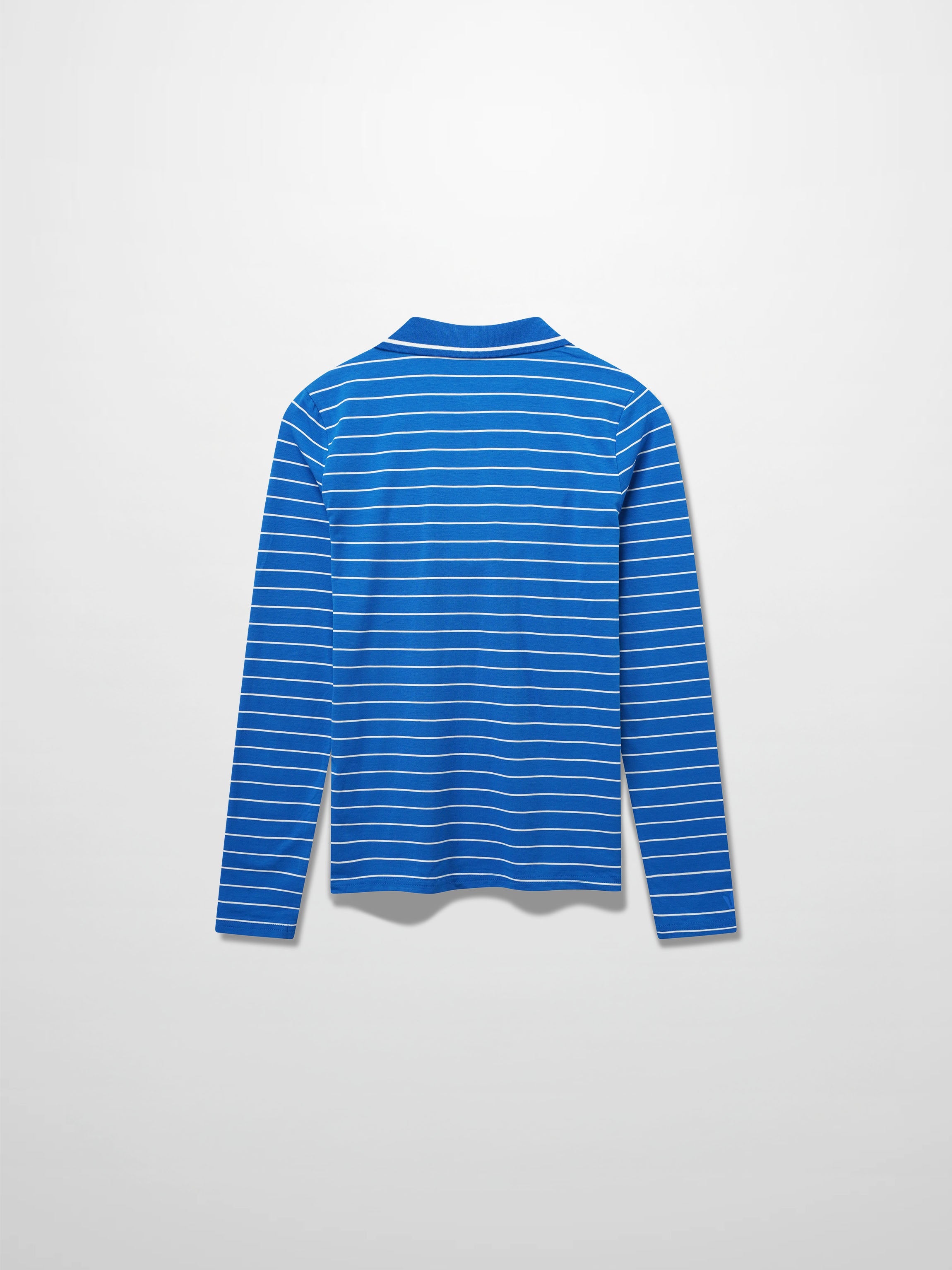 Striped Collar Snap Tee-Cobalt Blue/White
