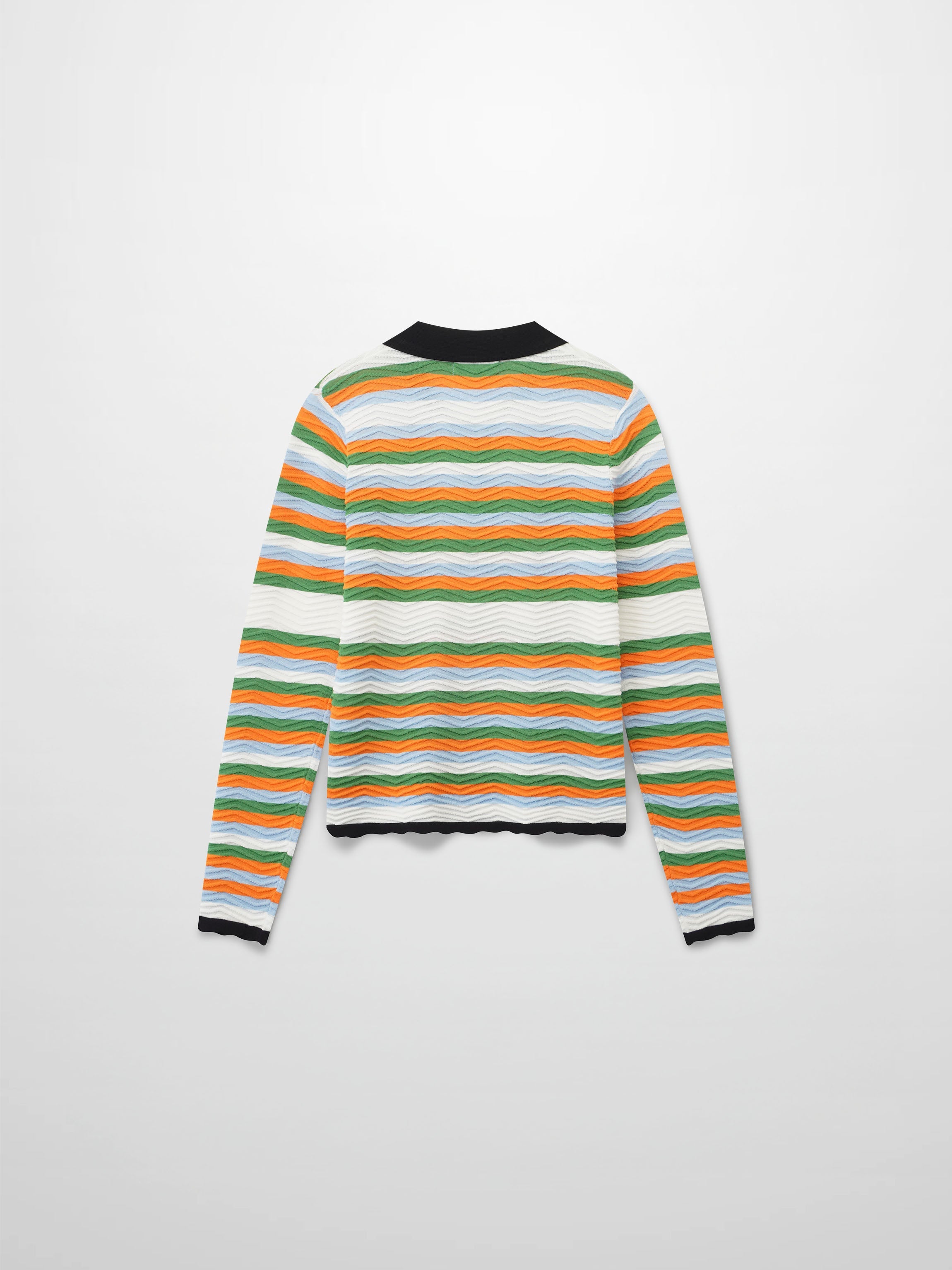 Scallop Edge Collar Sweater-Blue/Orange Stripes