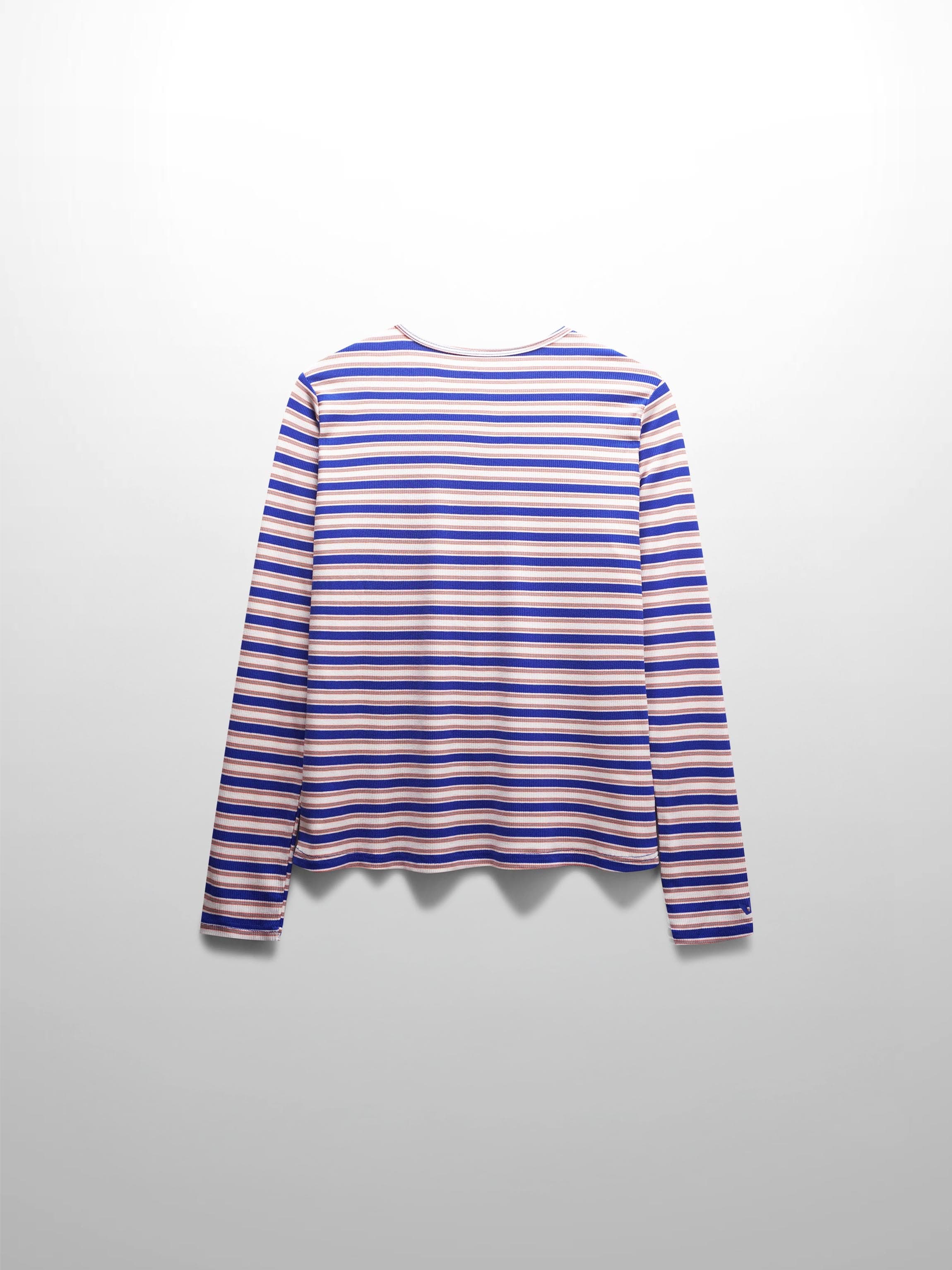 Multi Striped Ribbed Crew-Cobalt Blue/Tan