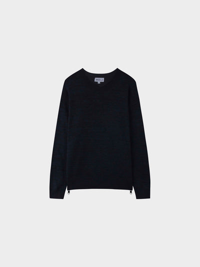 Side Zipper Sweater-Black/Blue